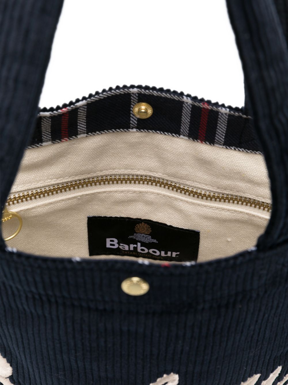 BARBOUR Mini borsa tote Carrick in velluto a coste blu navy