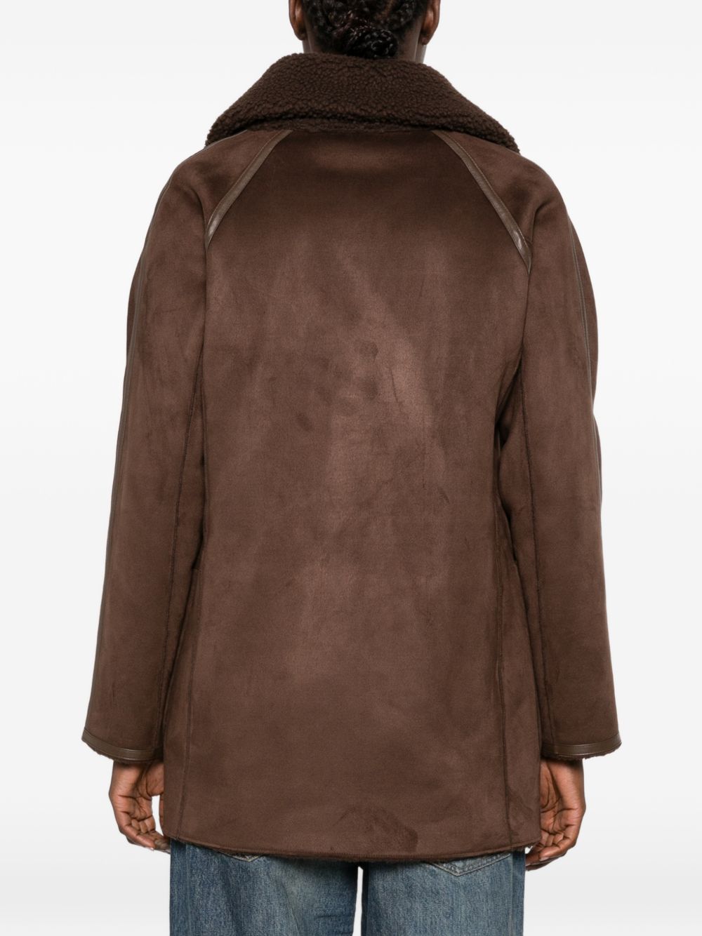 BETTA CORRADI Cappotto marrone scuro in montone con collo in ecopelliccia firmato