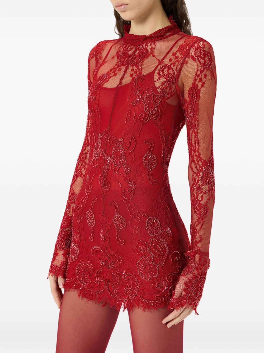 BLUMARINE Abito corto rosso in pizzo con sottoveste