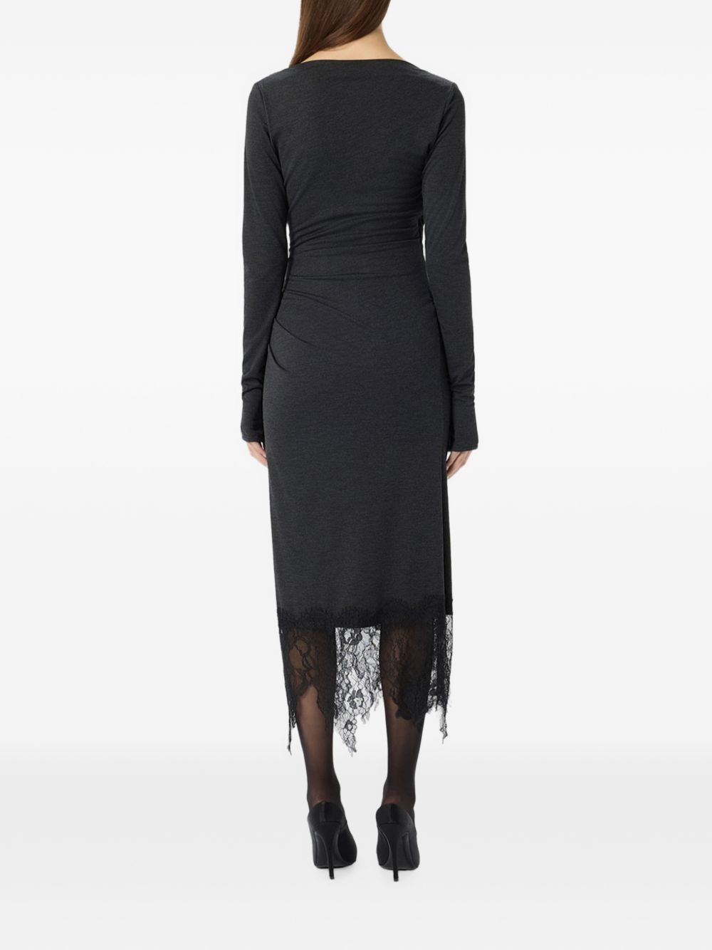 BLUMARINE Abito grigio con scollo a V e dettagli in pizzo