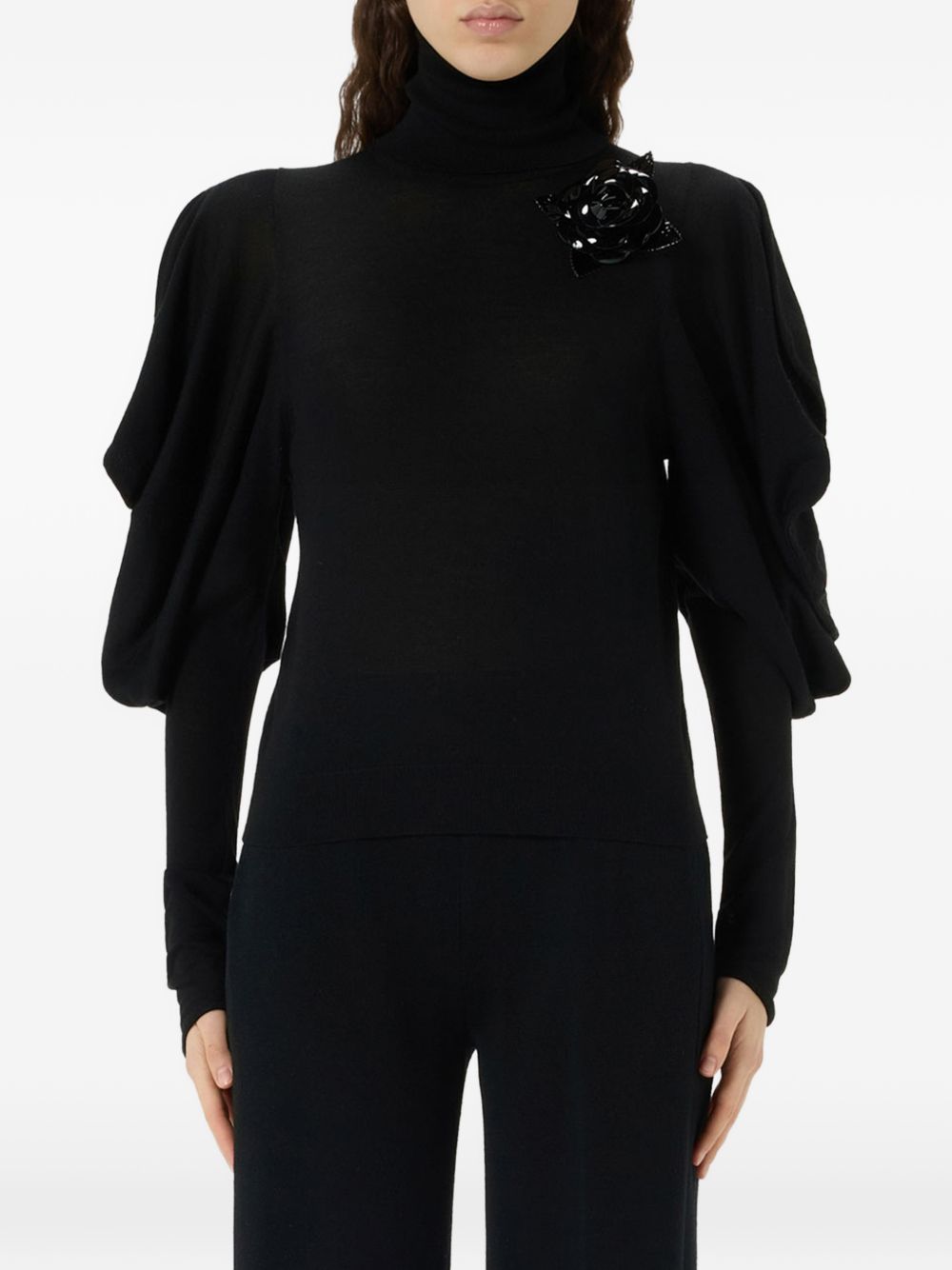 BLUMARINE Maglia Nera a Collo Alto