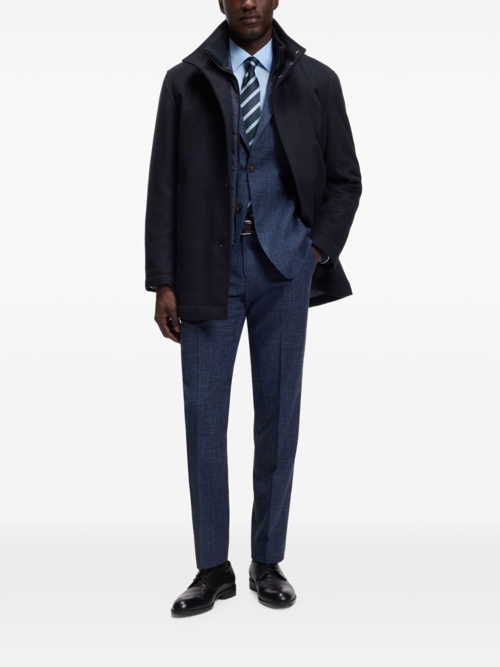 BOSS Cappotto formale blu navy in lana e cashmere