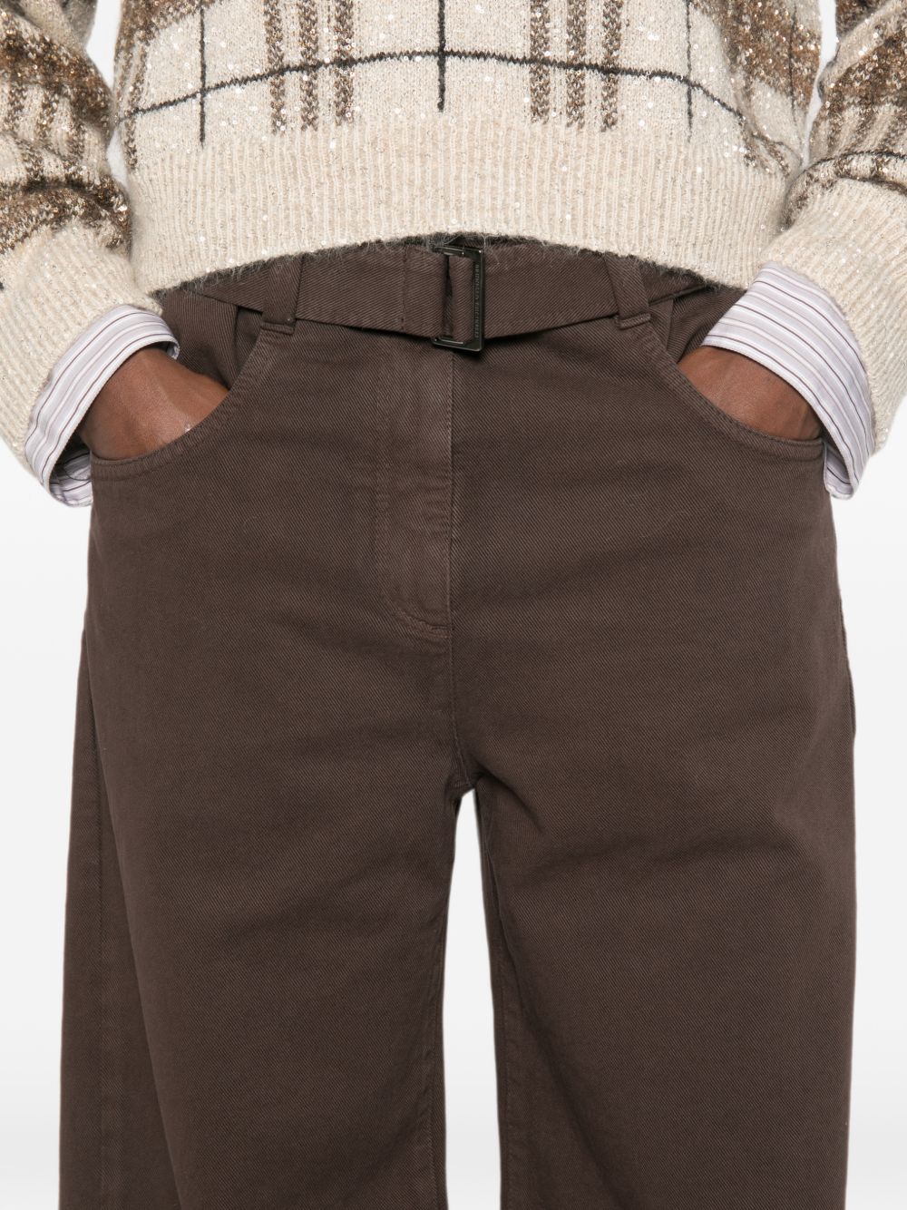 BRUNELLO CUCINELLI Pantalone in denim con cintura in dotazione marrone