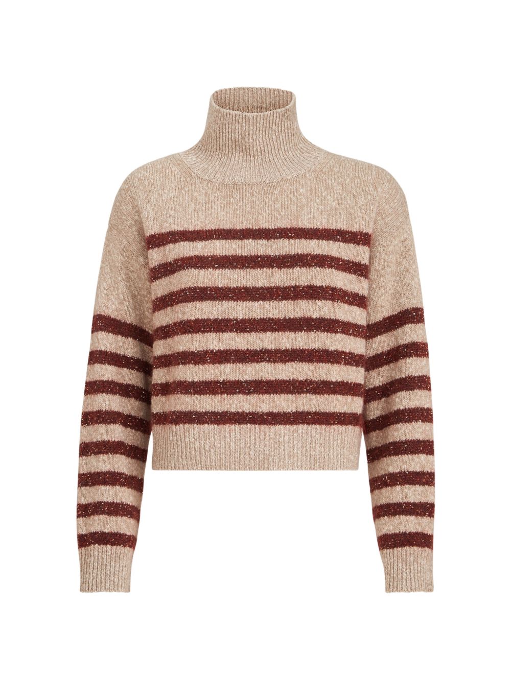BRUNELLO CUCINELLI Maglia a collo alto in lana a righe rosse beige