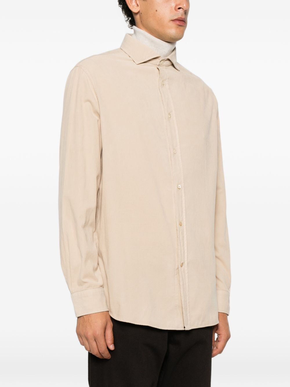 BRUNELLO CUCINELLI Camicia a maniche lunghe in velluto a costine beige chiaro