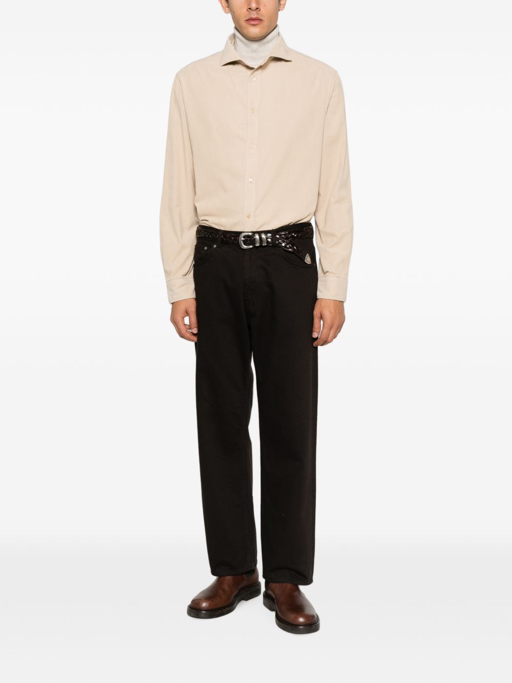 BRUNELLO CUCINELLI Camicia a maniche lunghe in velluto a costine beige chiaro