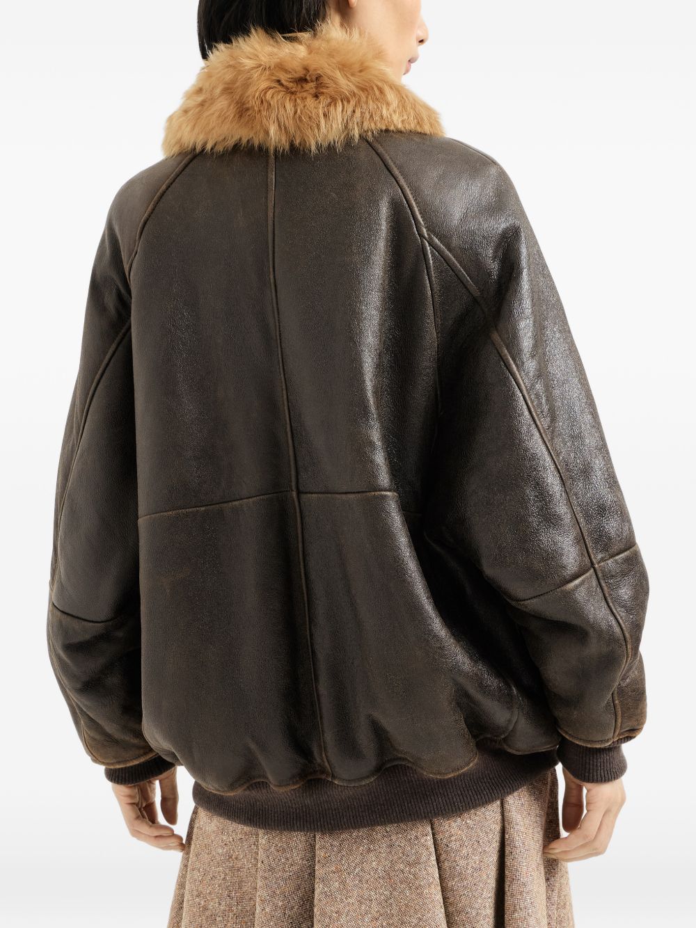 BRUNELLO CUCINELLI Giacca in pelle con colletto in fur e tasche