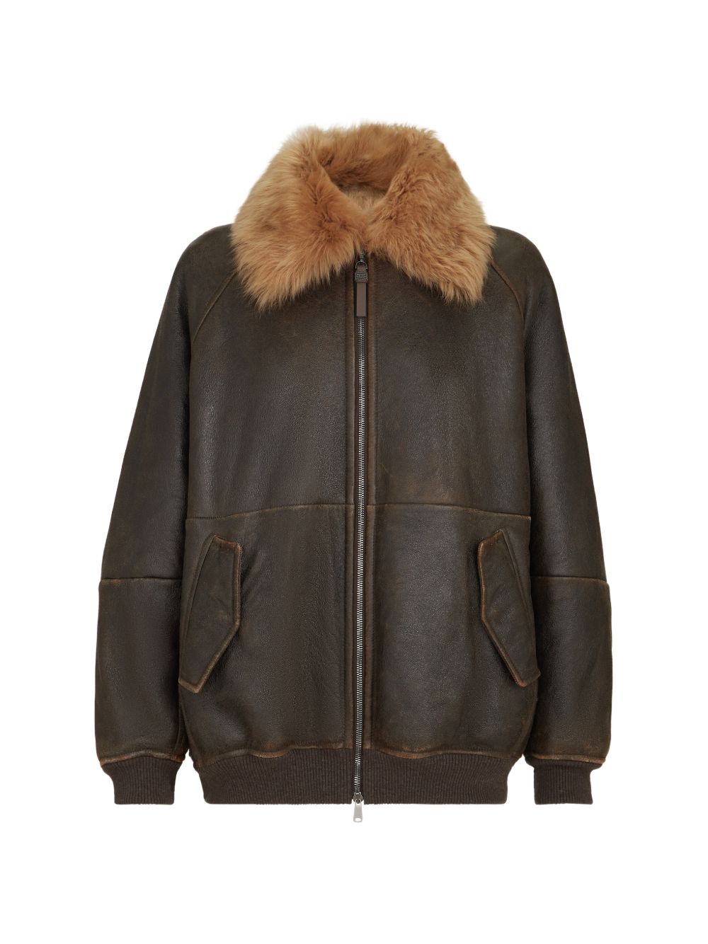 BRUNELLO CUCINELLI Giacca in pelle con colletto in fur e tasche