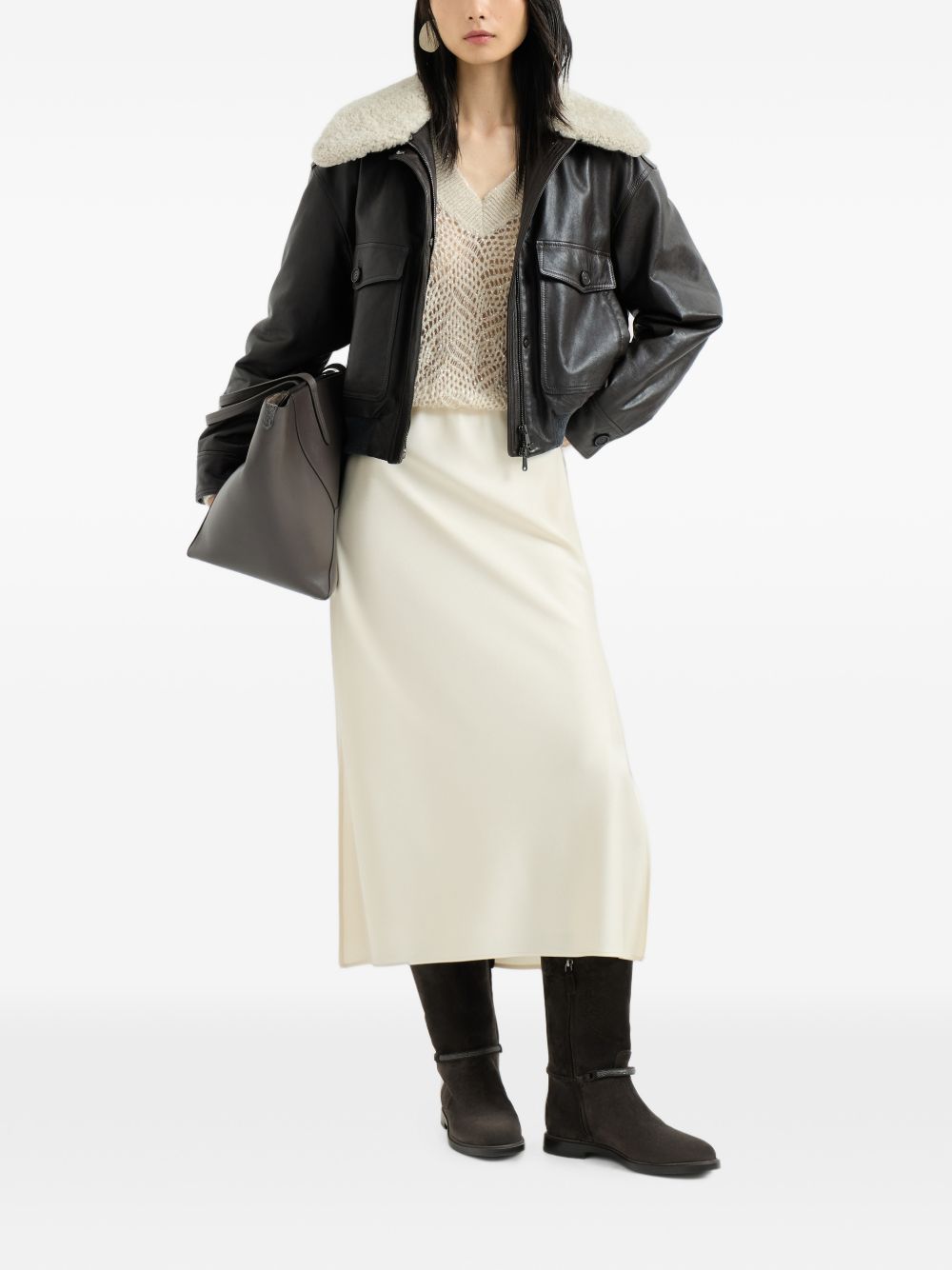 BRUNELLO CUCINELLI Maglia con scollo a V e strass panna