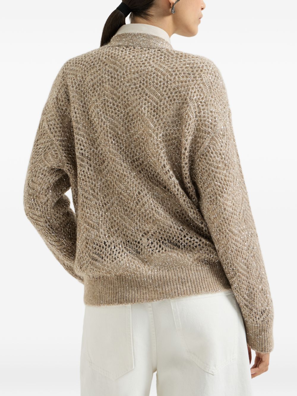 BRUNELLO CUCINELLI Cardigan a maglia larga con strass marrone