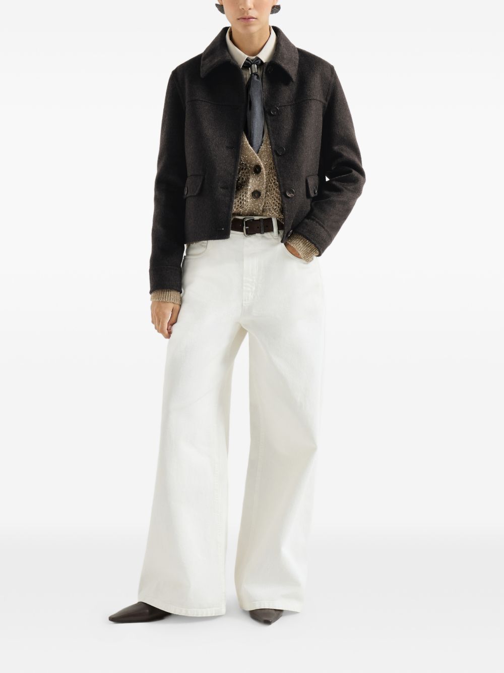 BRUNELLO CUCINELLI Cardigan a maglia larga con strass marrone