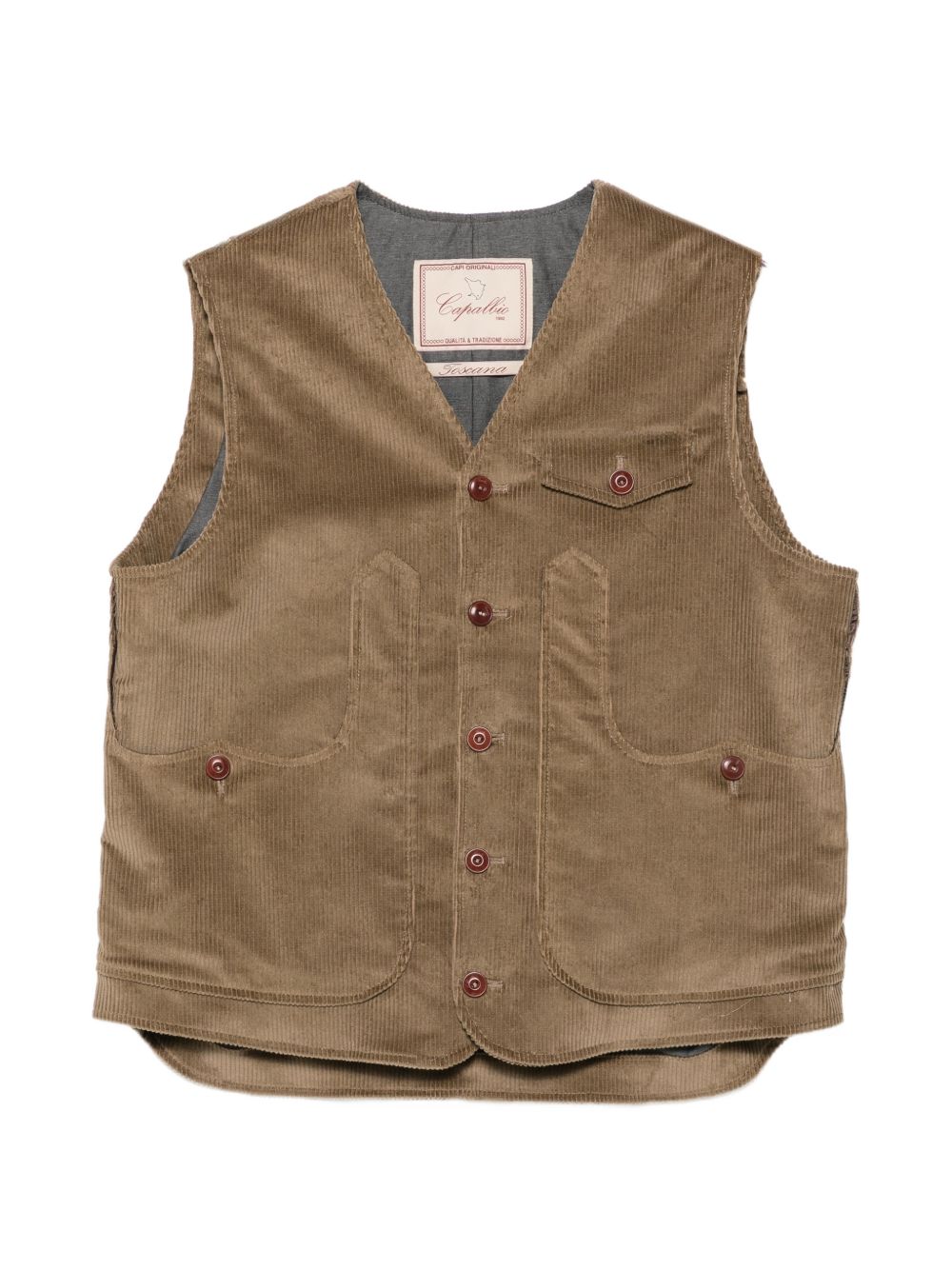 CAPALBIO Gilet Arno Corduroy marrone in velluto a coste con tasche