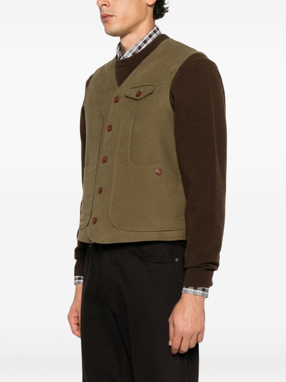 CAPALBIO Gilet Arno Skin marrone in cotone con tasche