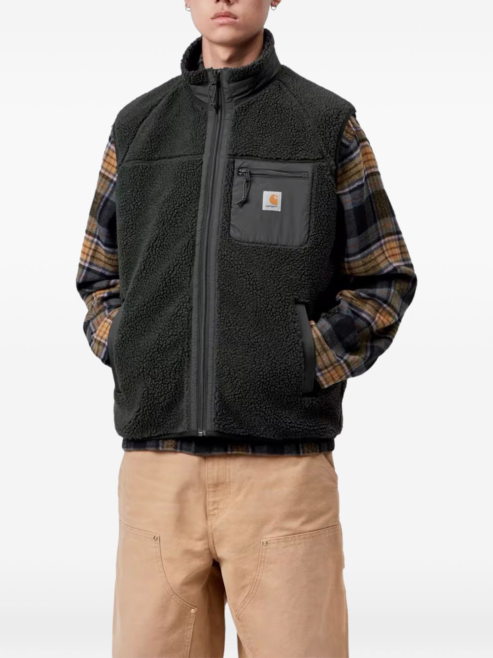 CARHARTT WIP Gilet grigio in fur con zip e tasche