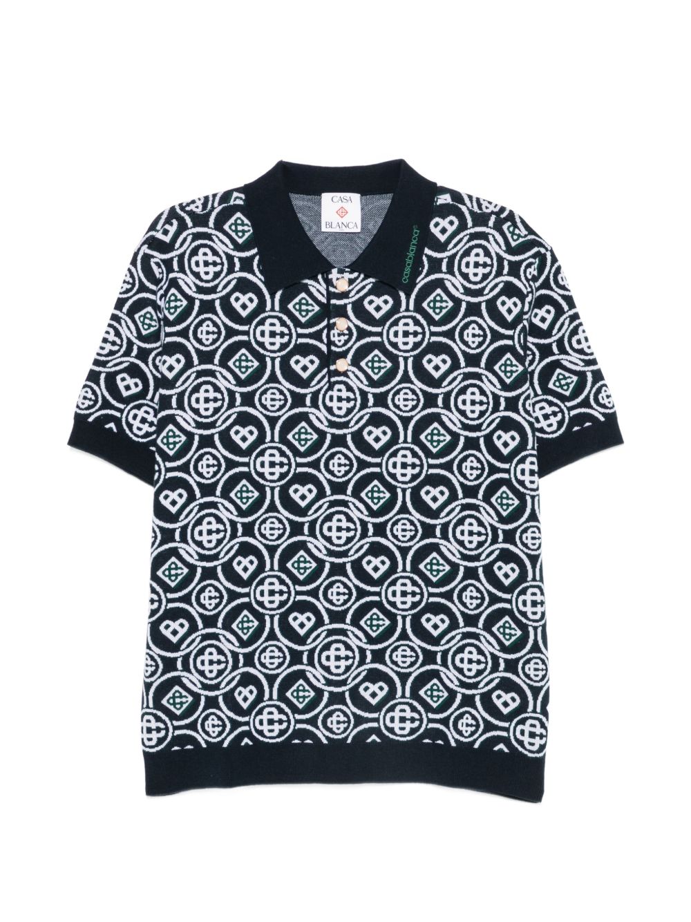 CASABLANCA Polo blu in cotone a maniche corte con logo all-over