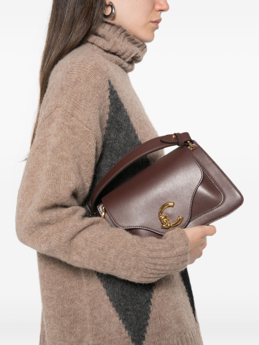 COCCINELLE Borsa a mano Bordeaux con logo a palla dorato