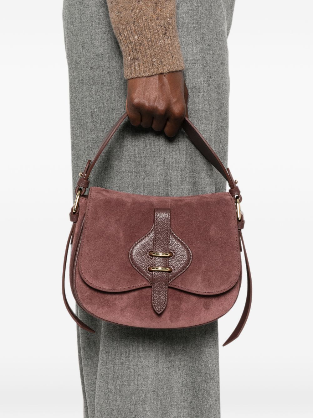 COCCINELLE Borsa a tracolla crossbody in pelle suede marrone