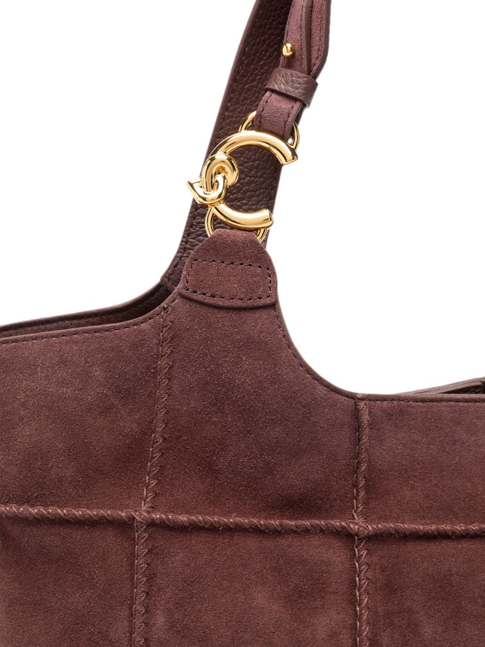 COCCINELLE Borsa Tote C-Easy in pelle suede con design a riquadri color berry