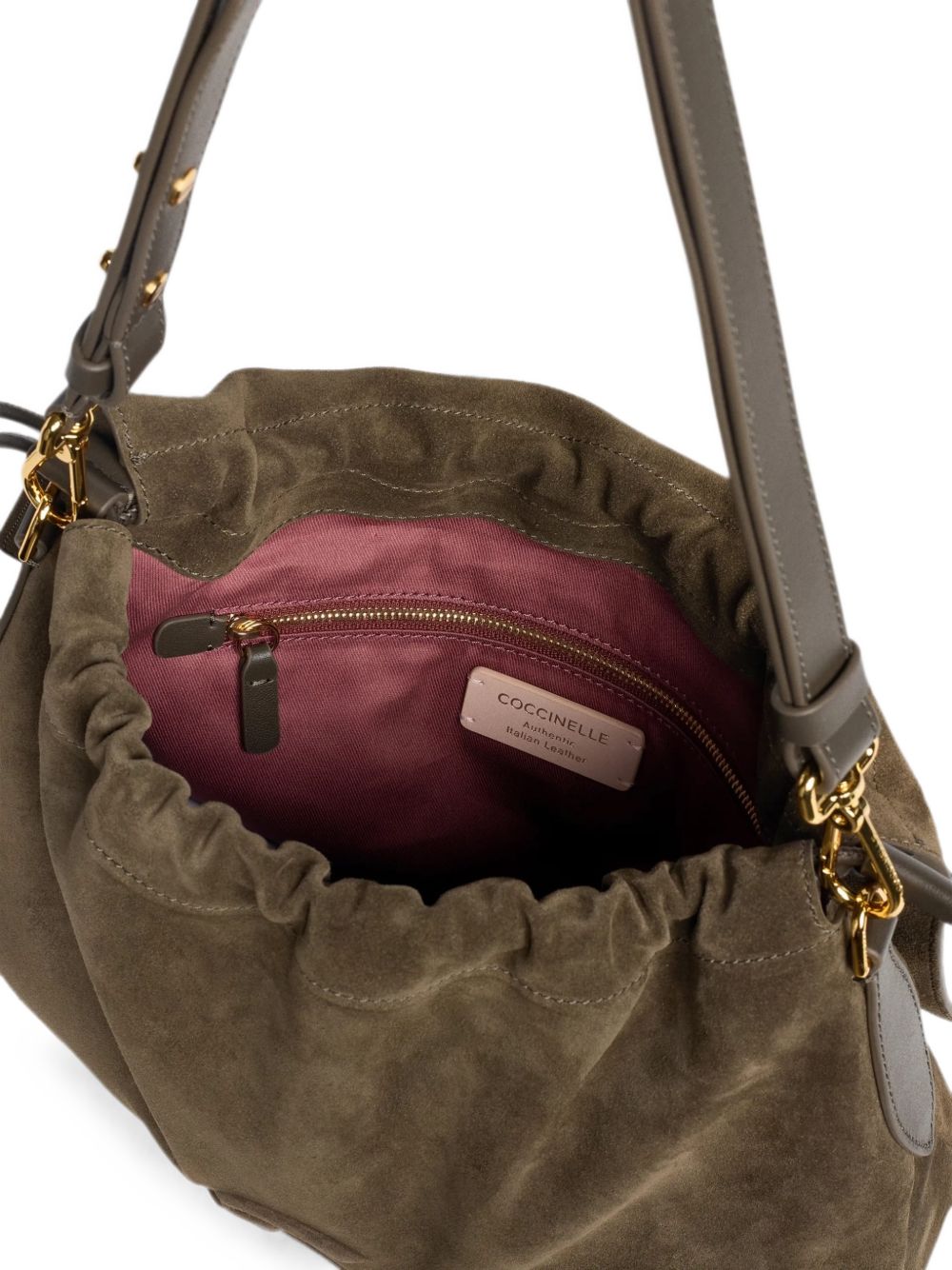 COCCINELLE Borsa Lidia Hobo in pelle suede marrone con logo