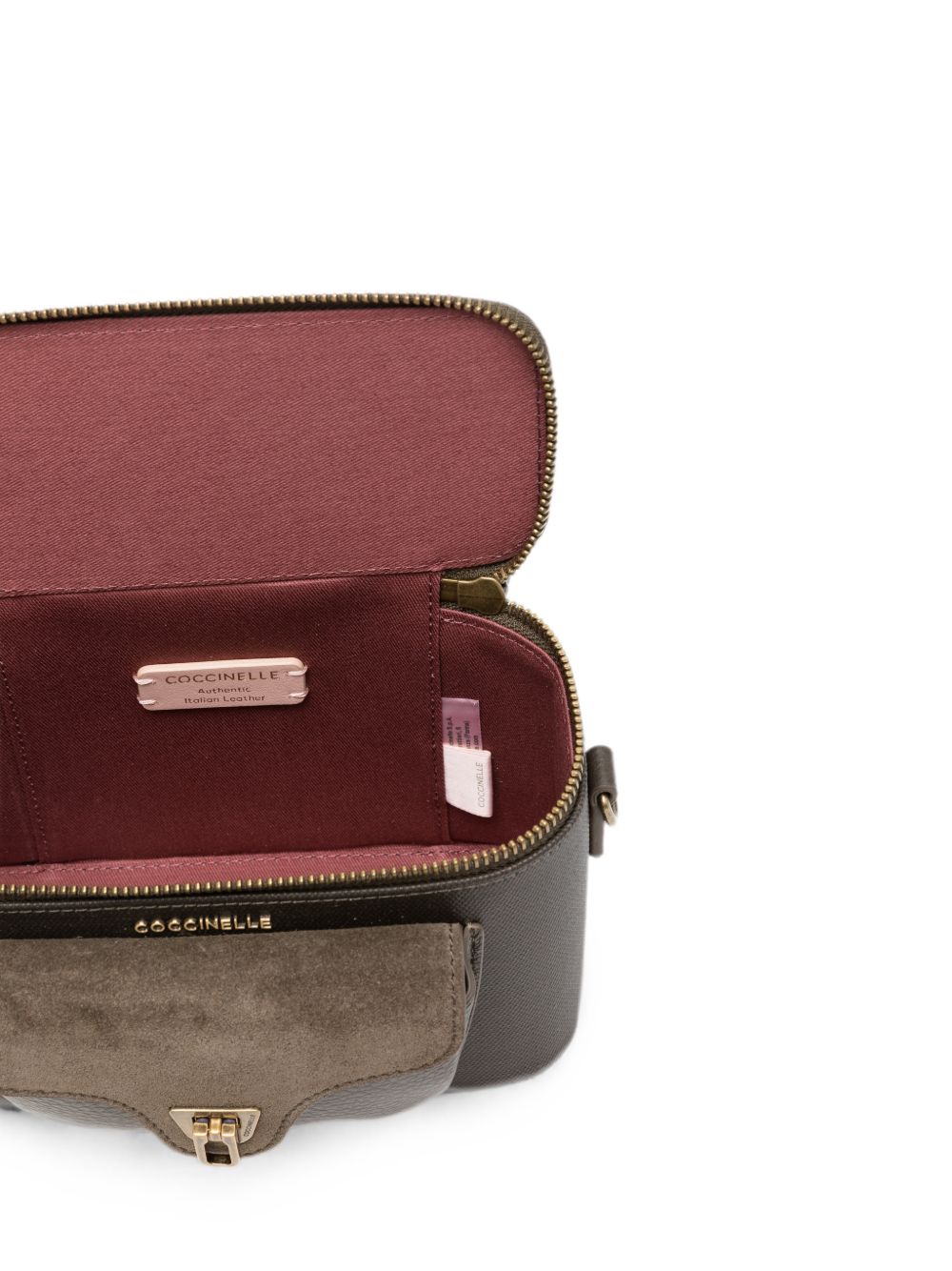 COCCINELLE Borsa a mano bauletto in pelle con dettagli in suede marrone