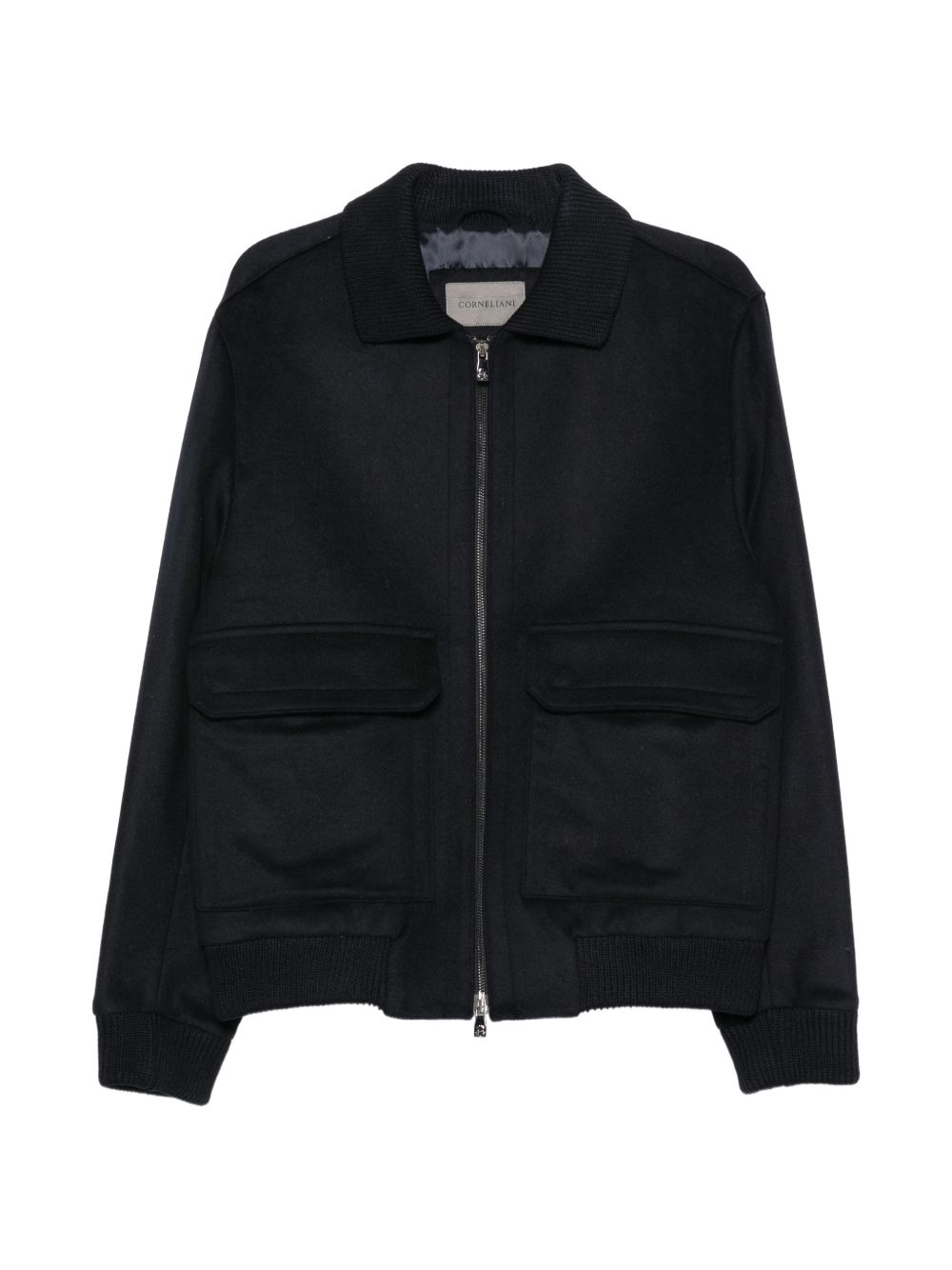 CORNELIANI Giacca in misto lana blu con zip