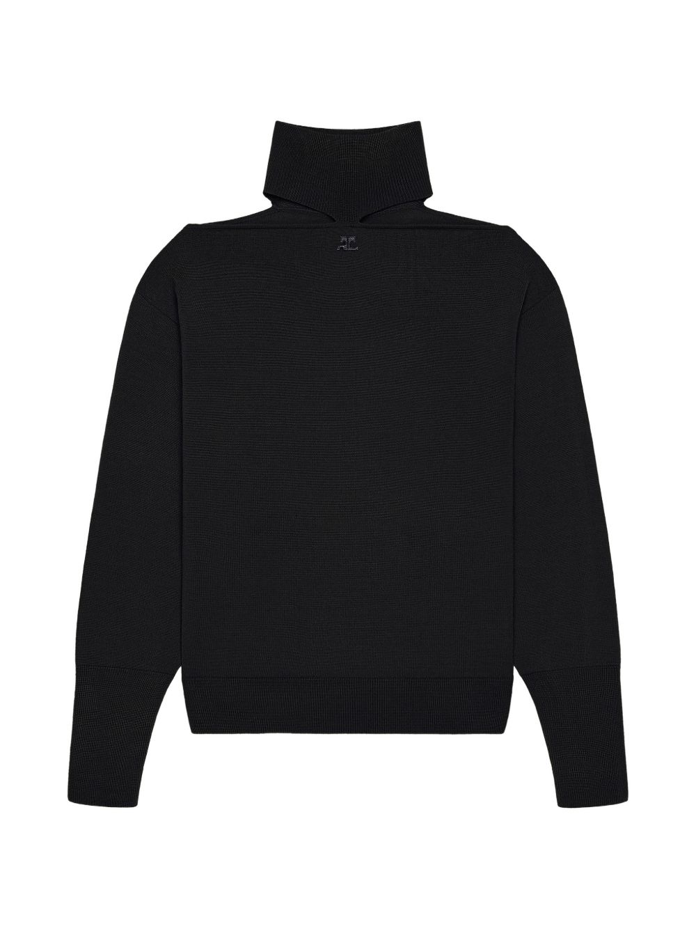 COURREGES Maglia in lana merino nera a collo alto con dettagli cut-out