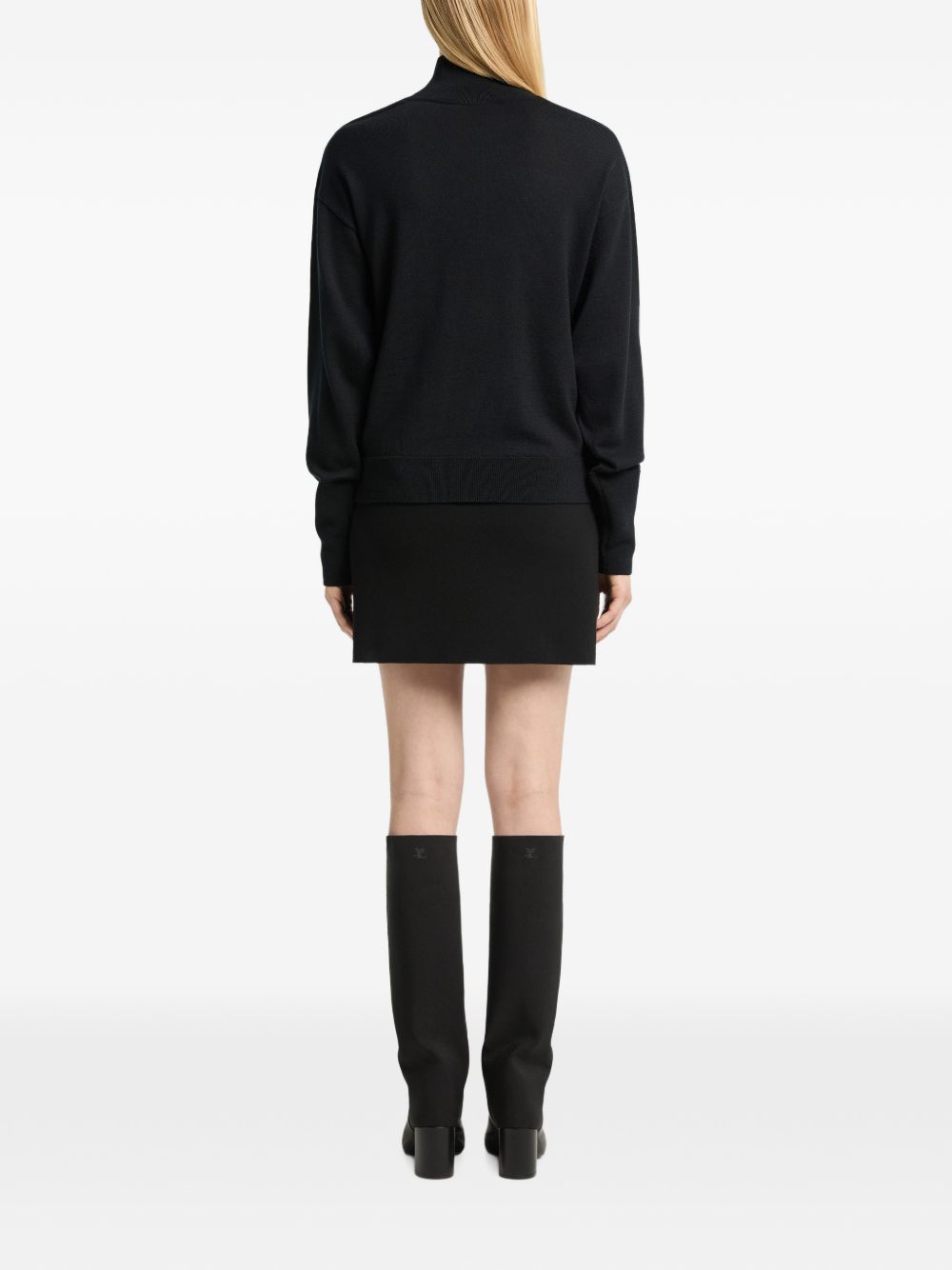 COURREGES Maglia in lana merino nera a collo alto con dettagli cut-out