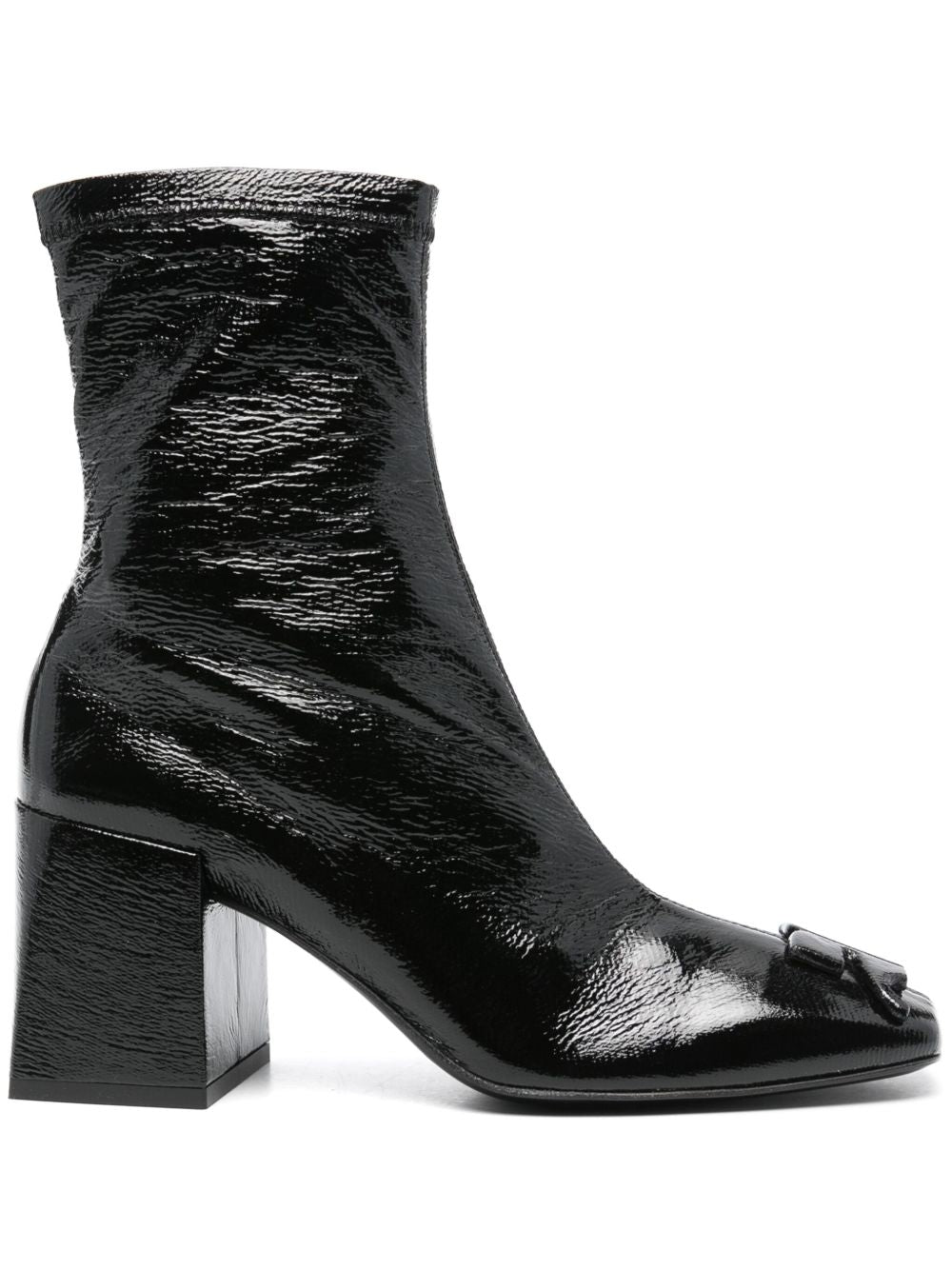 COURREGES Stivaletti in pelle nera lucida con placca logo