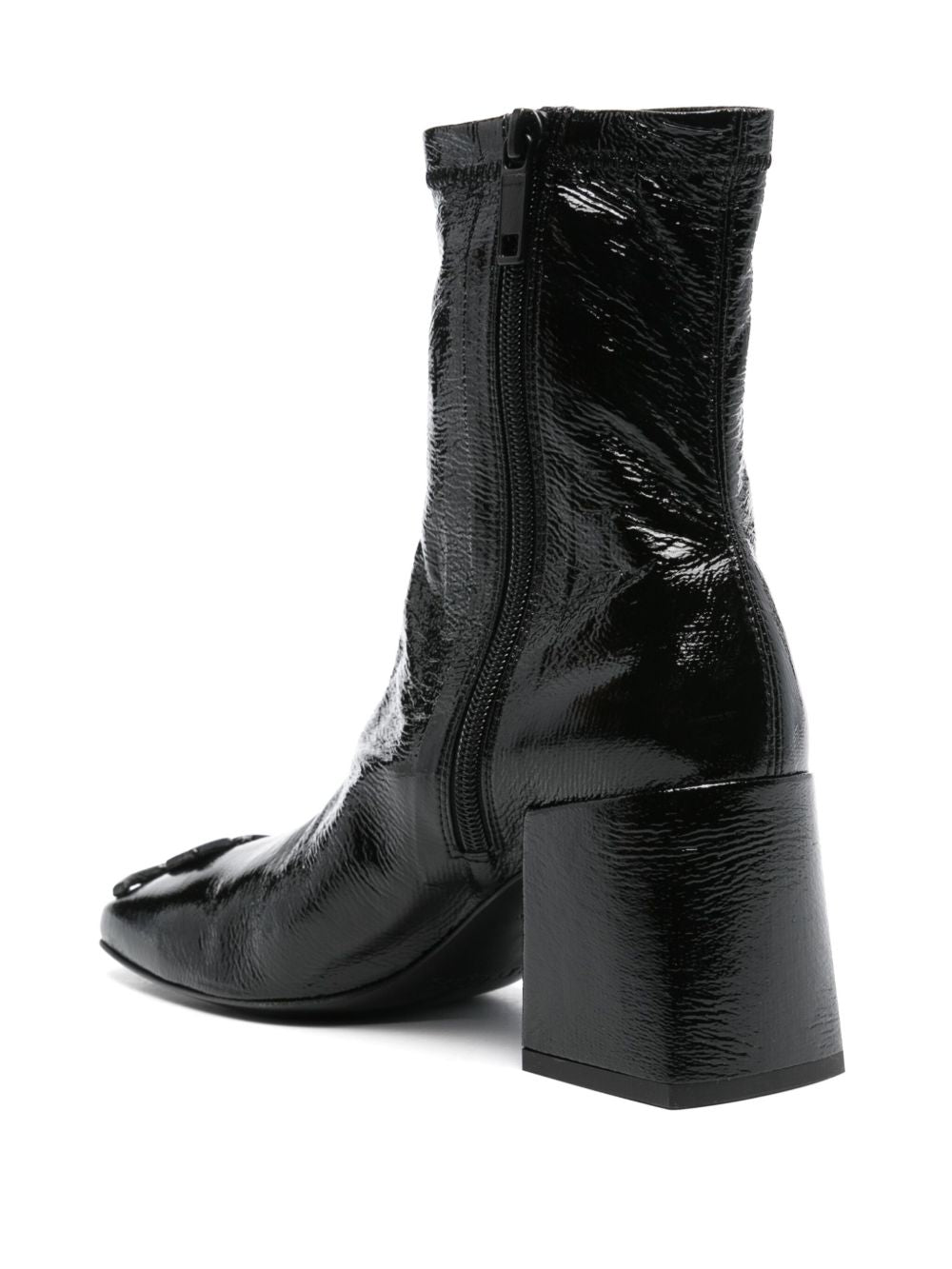 COURREGES Stivaletti in pelle nera lucida con placca logo
