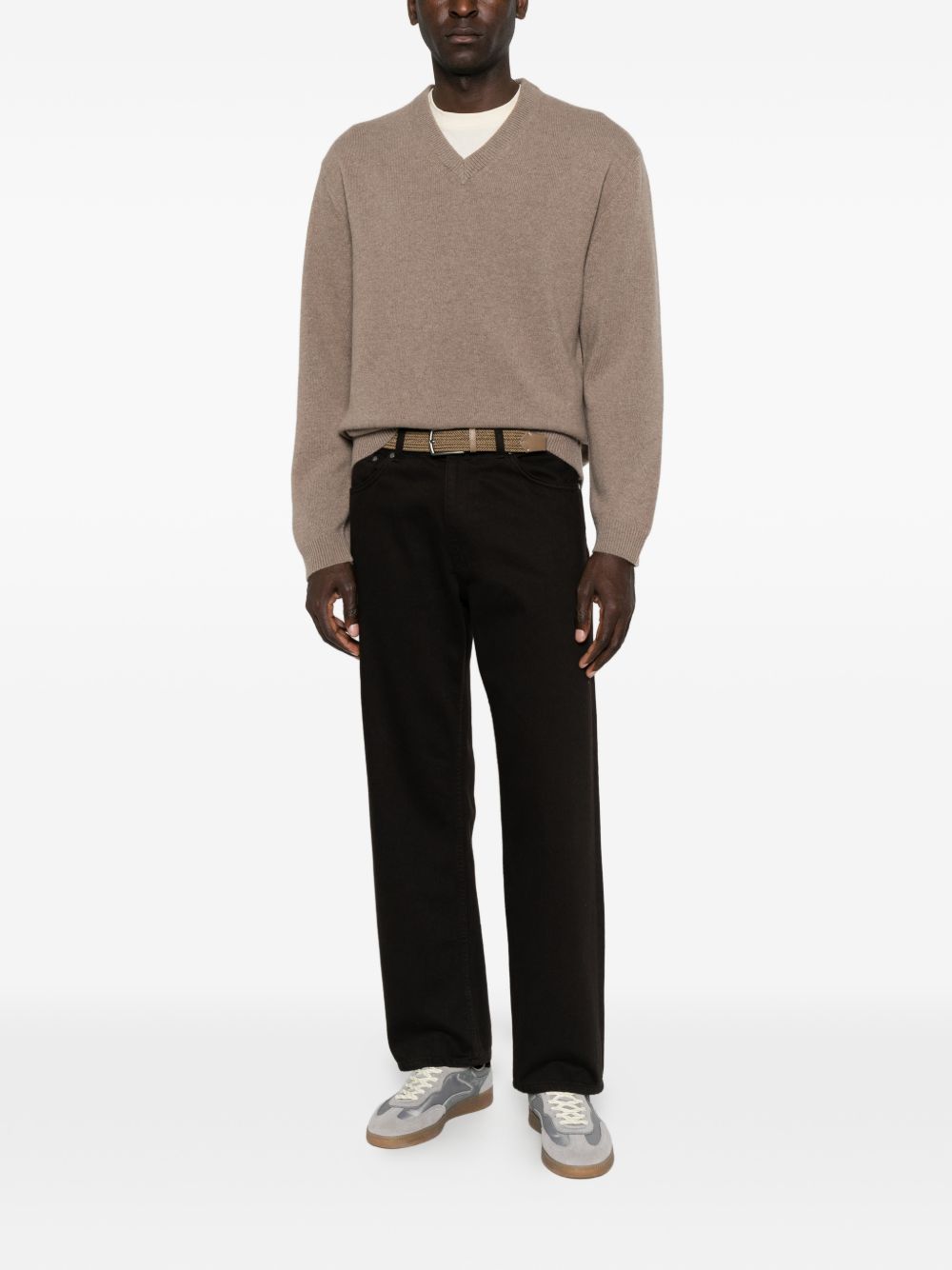 DANIELE FIESOLI Maglia con scollo a V sabbia in lana misto cashmere