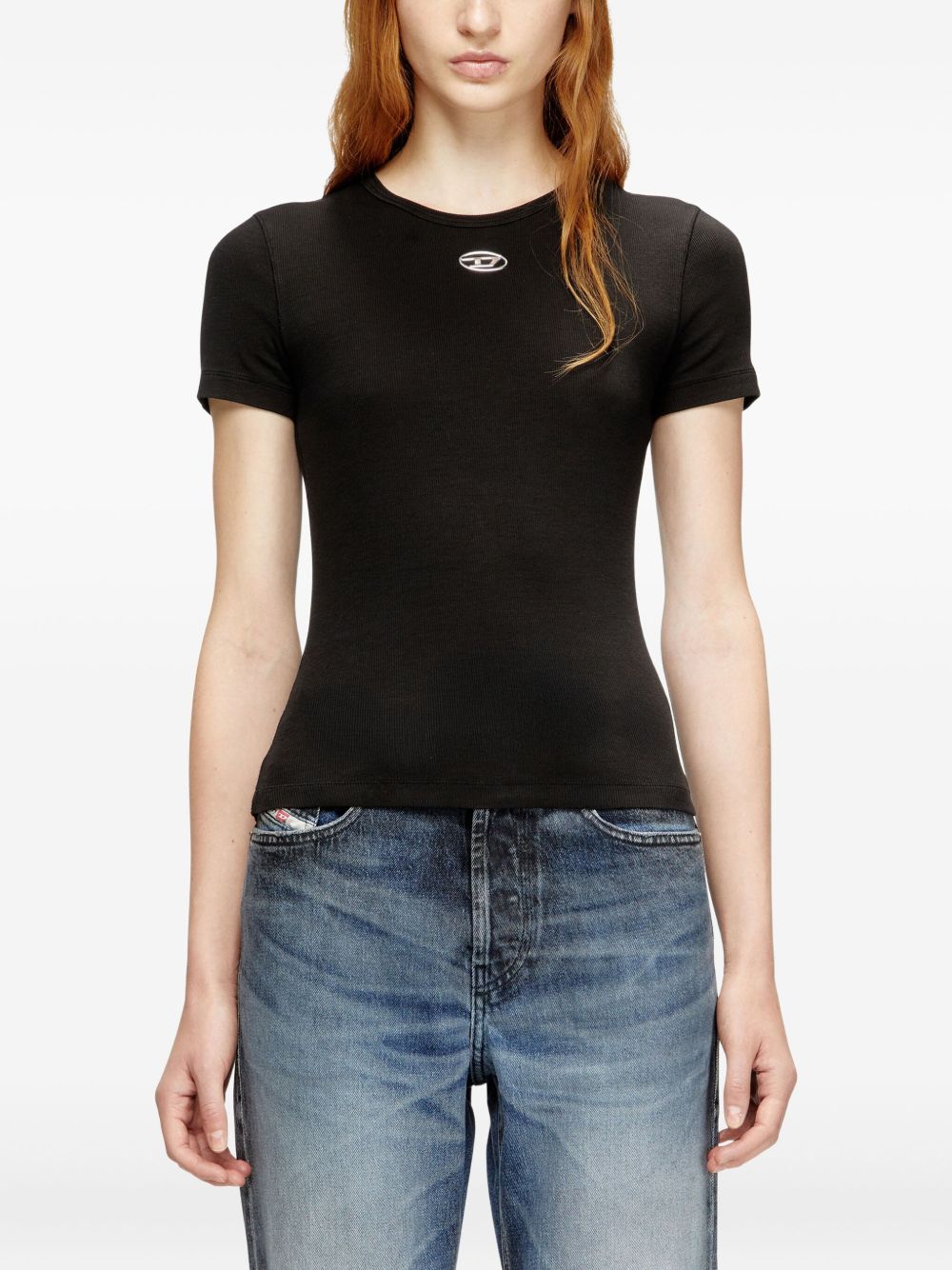 DIESEL T-shirt nera a maniche corte con logo sul petto