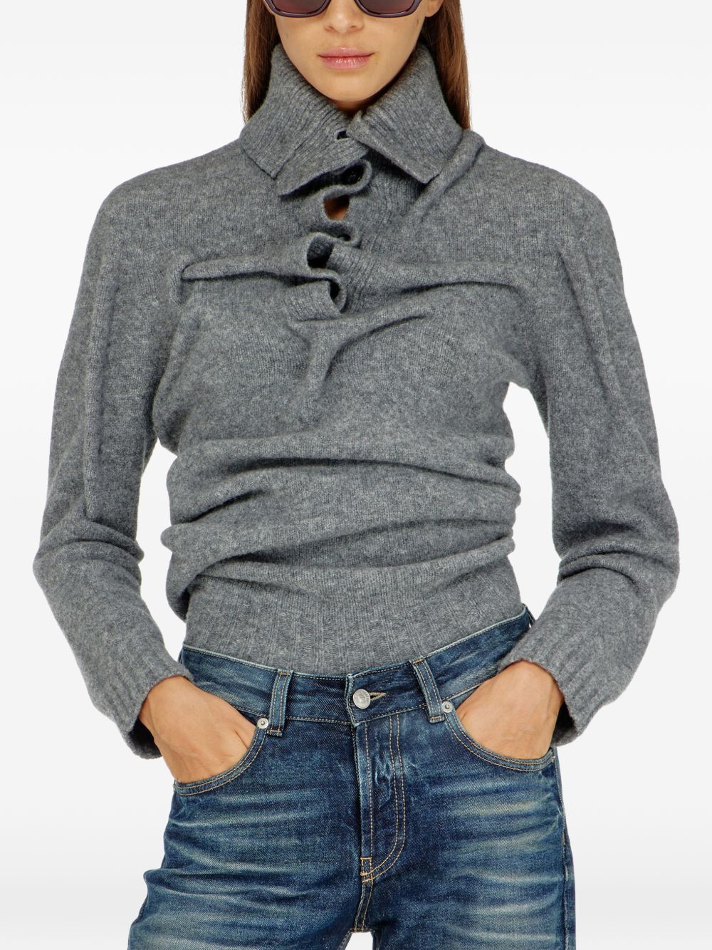 DIESEL Maglia grigia in lana con design a pieghe