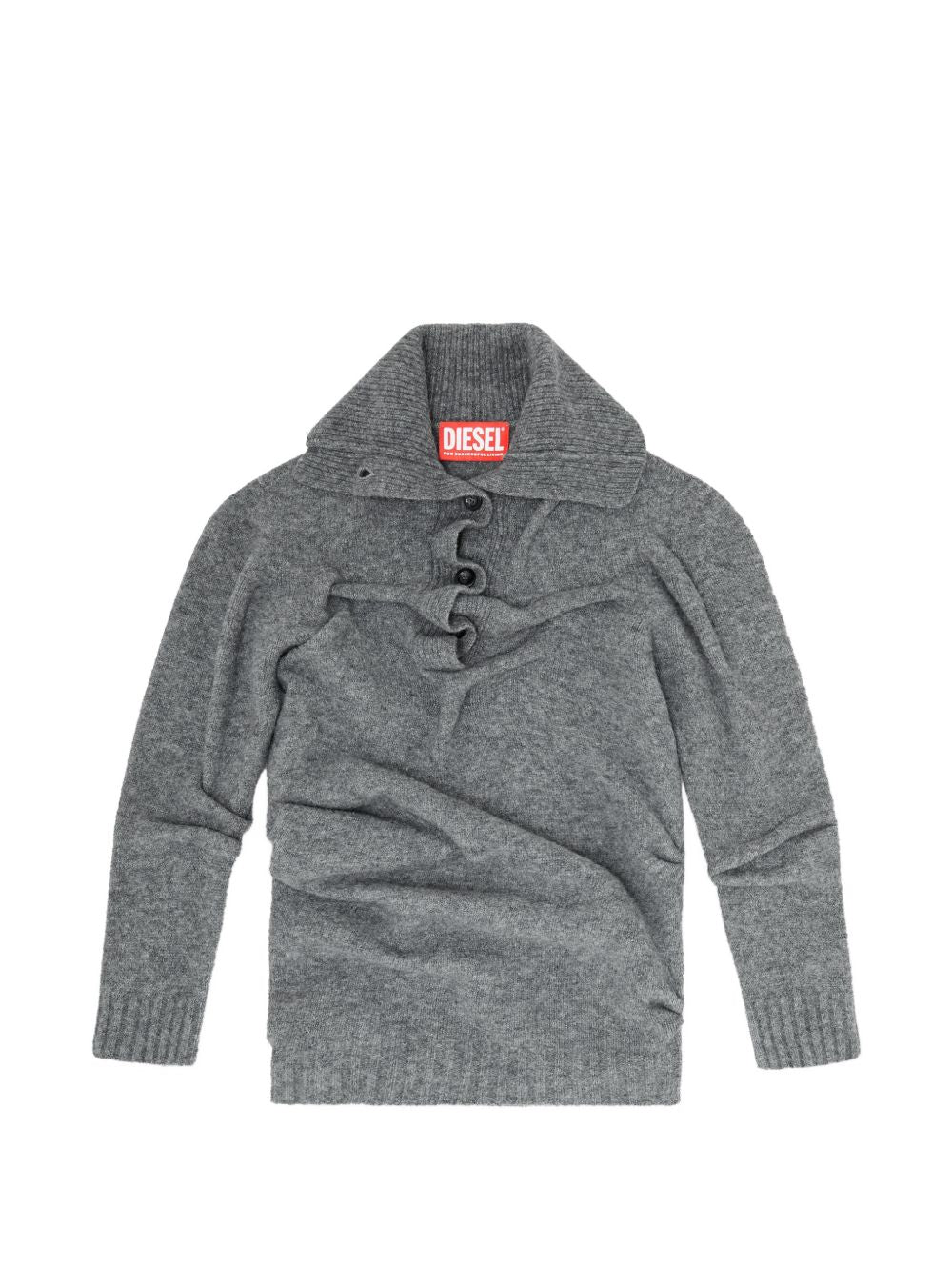 DIESEL Maglia grigia in lana con design a pieghe