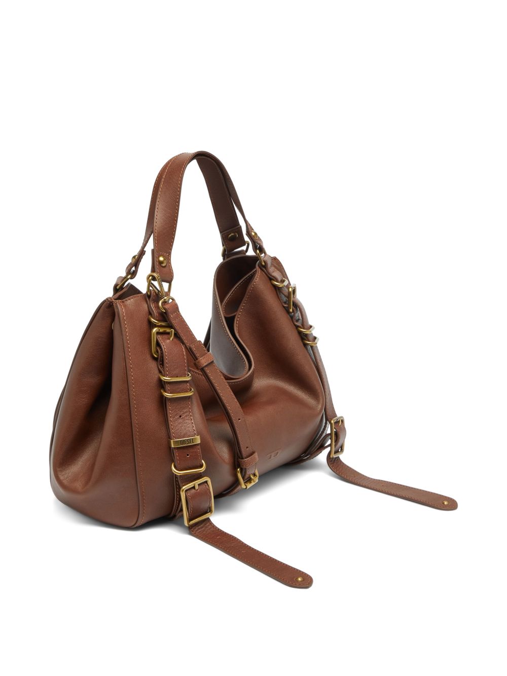 DIESEL Borsa marrone scuro in simil-pelle dal design a pieghe