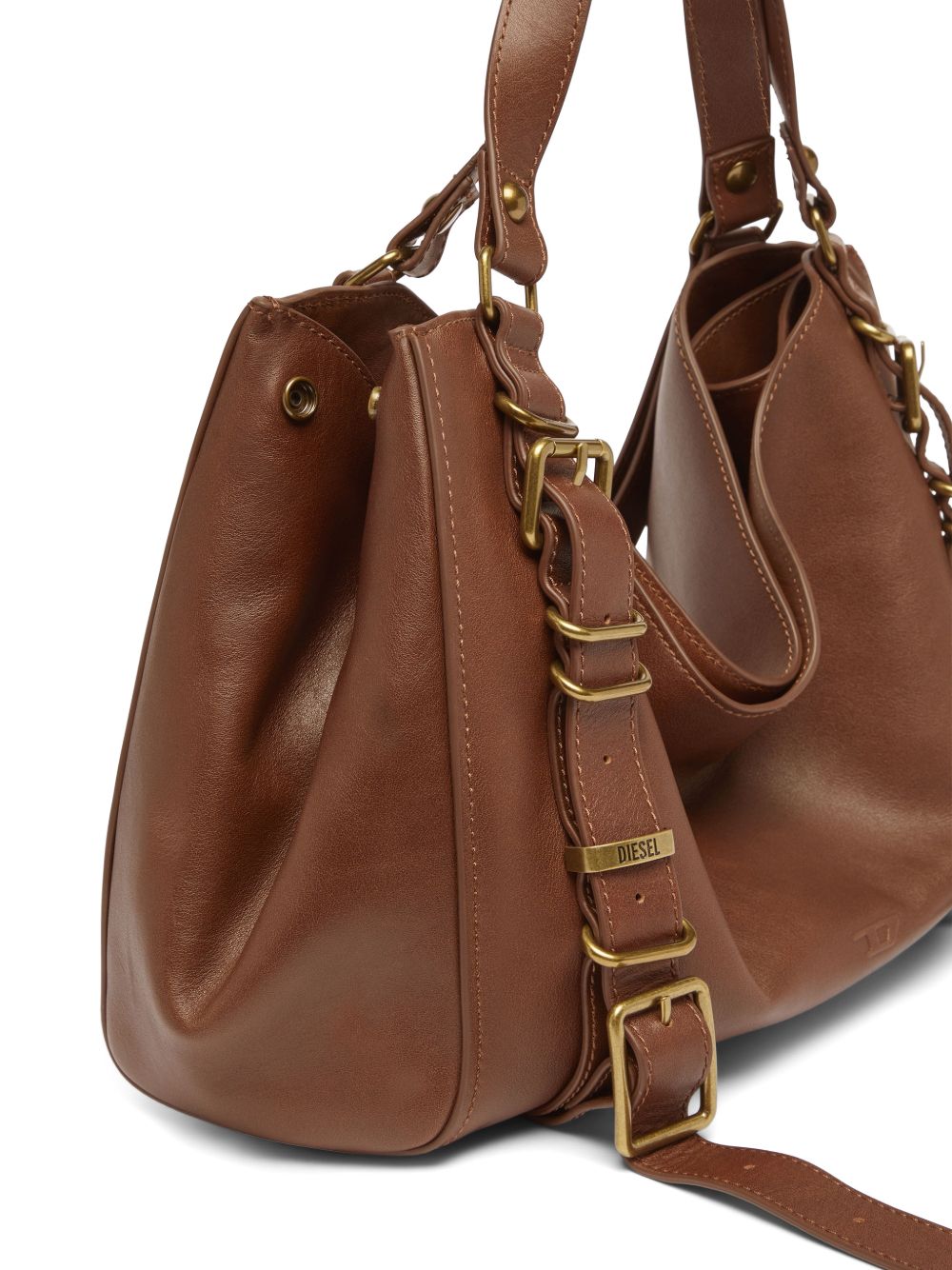 DIESEL Borsa marrone scuro in simil-pelle dal design a pieghe