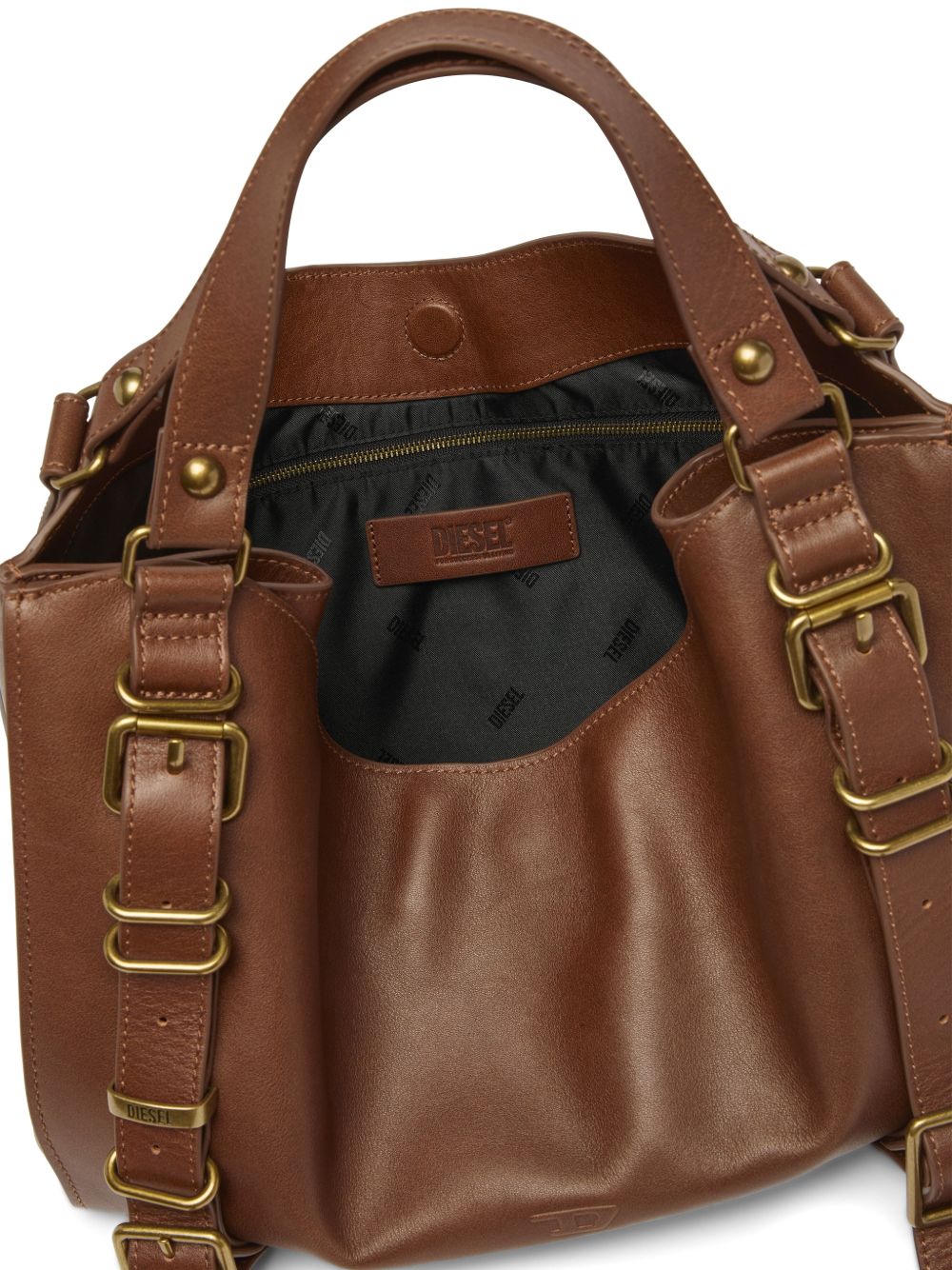 DIESEL Borsa marrone scuro in simil-pelle dal design a pieghe