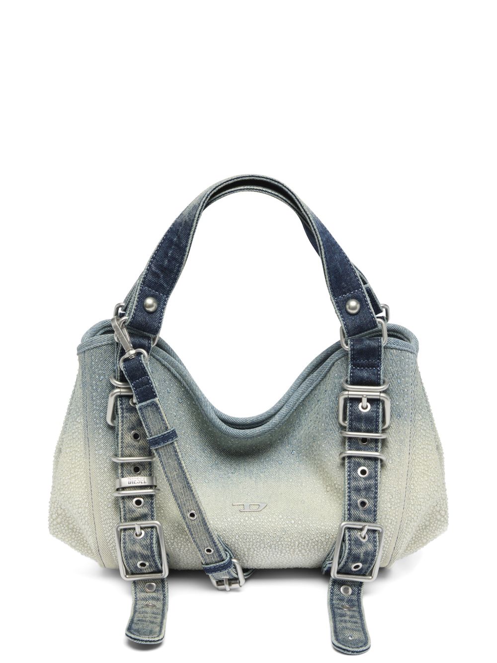 DIESEL Borsa in denim blu sfumato dal design a pieghe