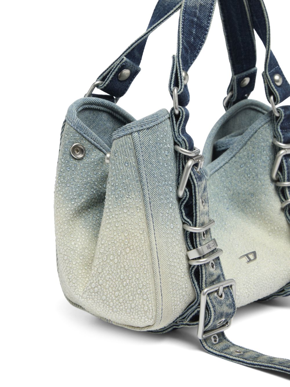 DIESEL Borsa in denim blu sfumato dal design a pieghe
