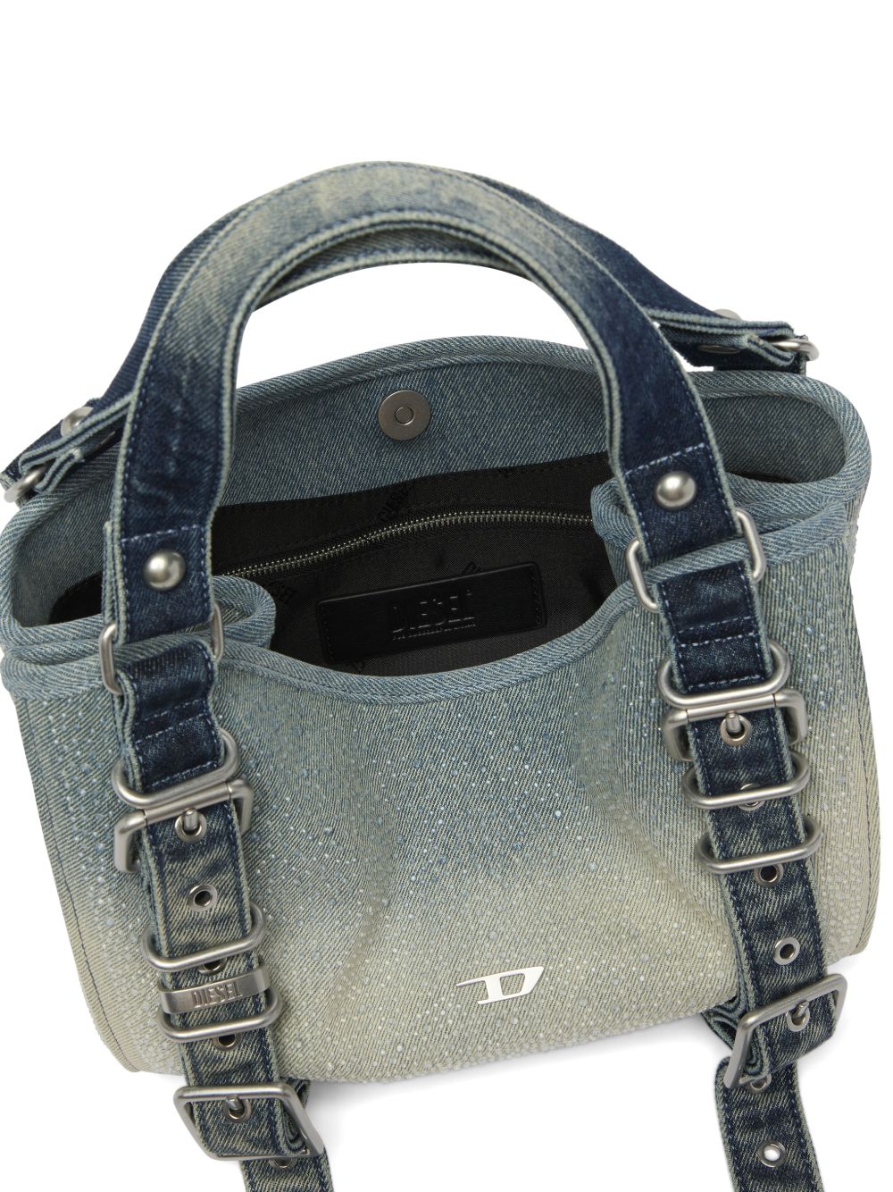 DIESEL Borsa in denim blu sfumato dal design a pieghe