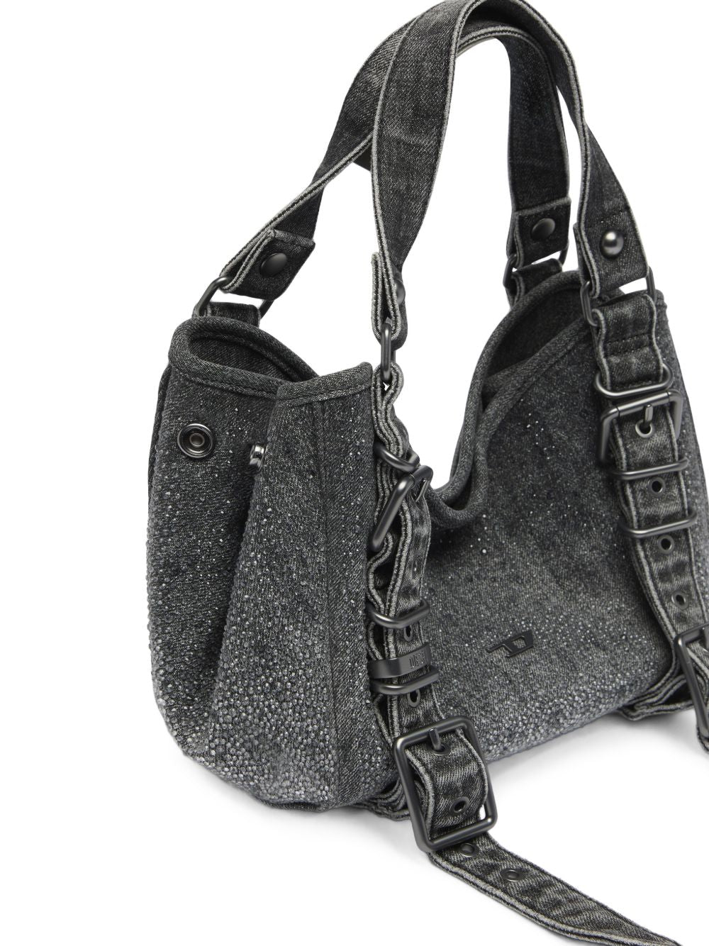 DIESEL Borsa grigia in denim con strass e fibbie