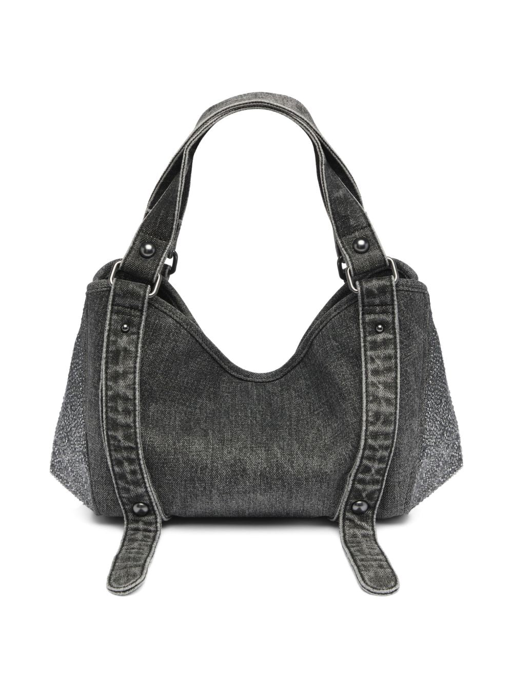 DIESEL Borsa grigia in denim con strass e fibbie
