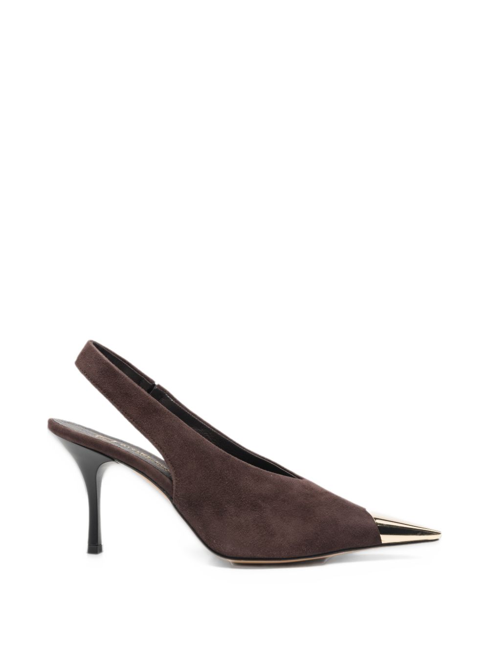 DIVINE FOLLIE Slingback marroni in suede con punta metallica dorata