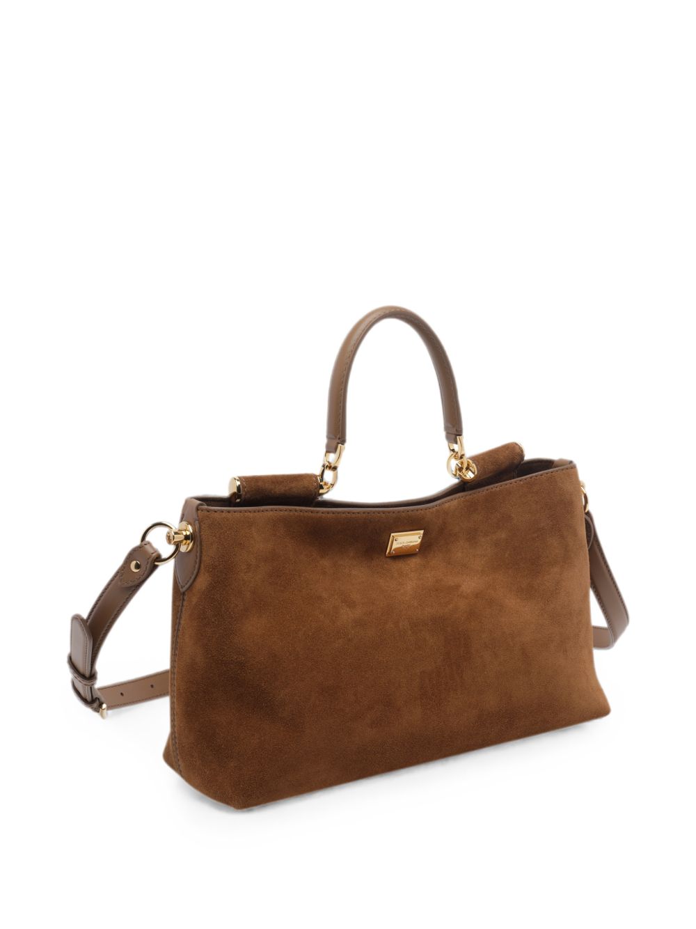 DOLCE e GABBANA Borsa Vittoria crossbody in suede con manico in pelle e logo metallico