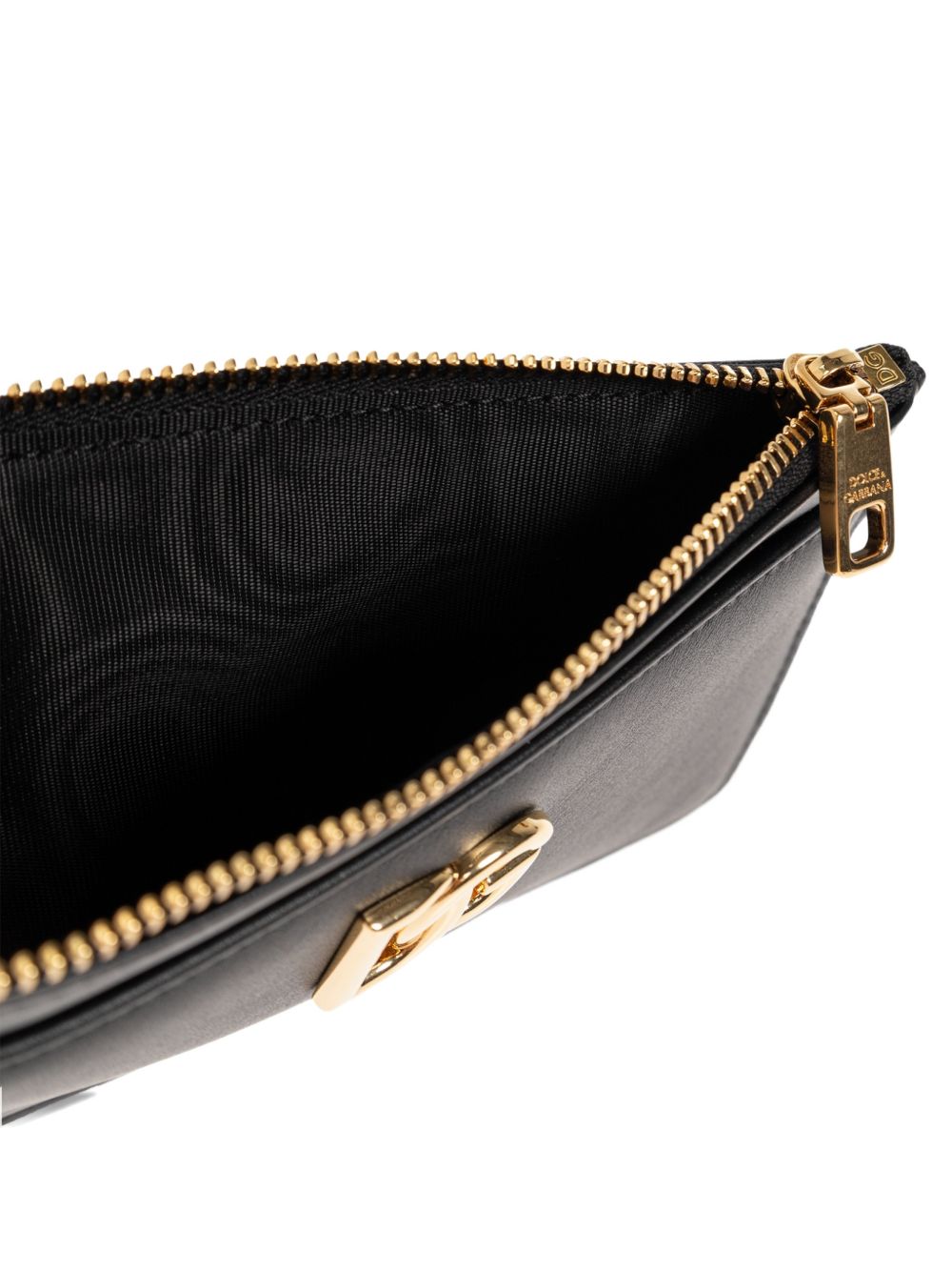 DOLCE e GABBANA Portacarte in pelle nera con zip e logo DG dorato