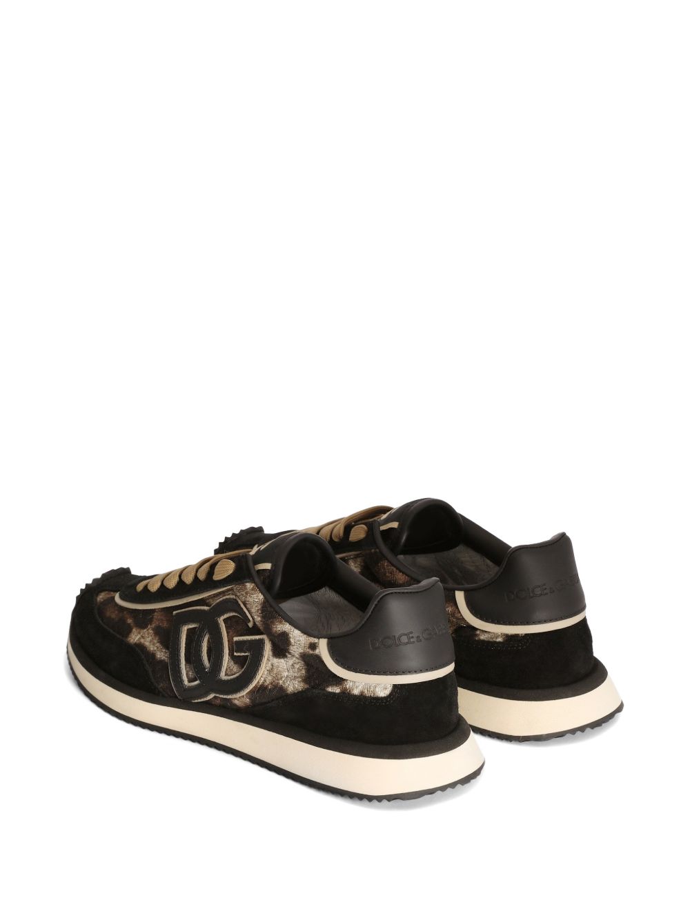 DOLCE e GABBANA Sneakers DG Cushion stampa leopardata in pelle e tessuto