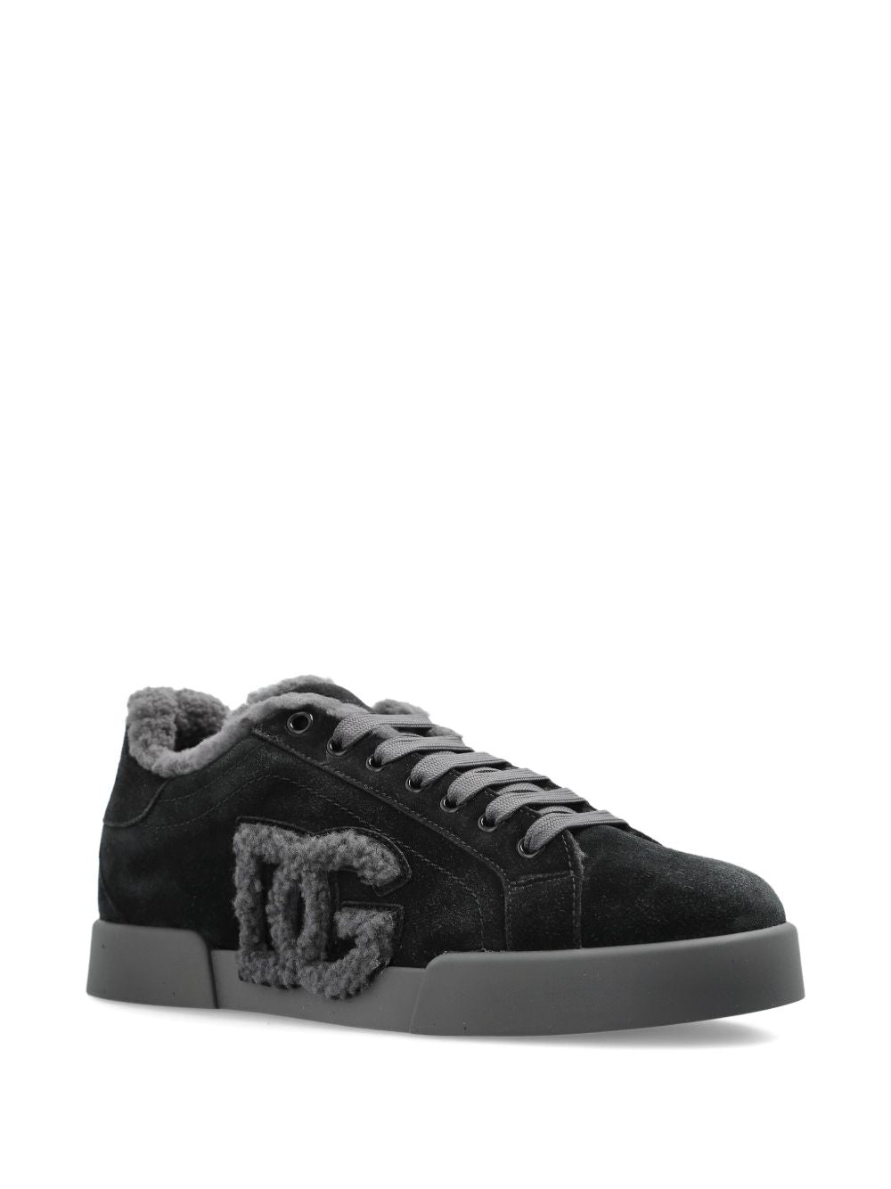 DOLCE e GABBANA Sneakers Portofino in suede nero con logo DG