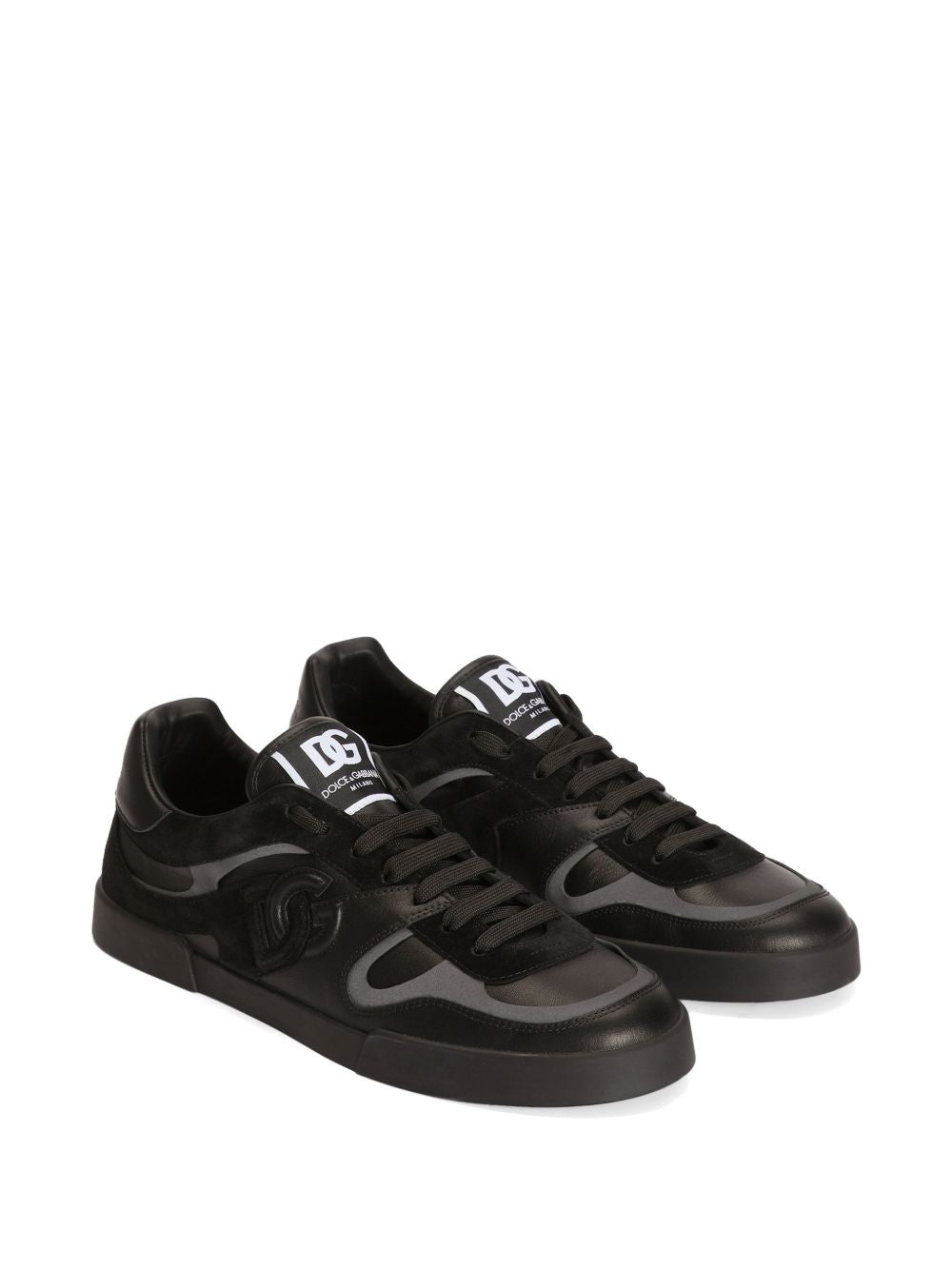 DOLCE e GABBANA Sneakers flat in pelle con dettagli grigi nere