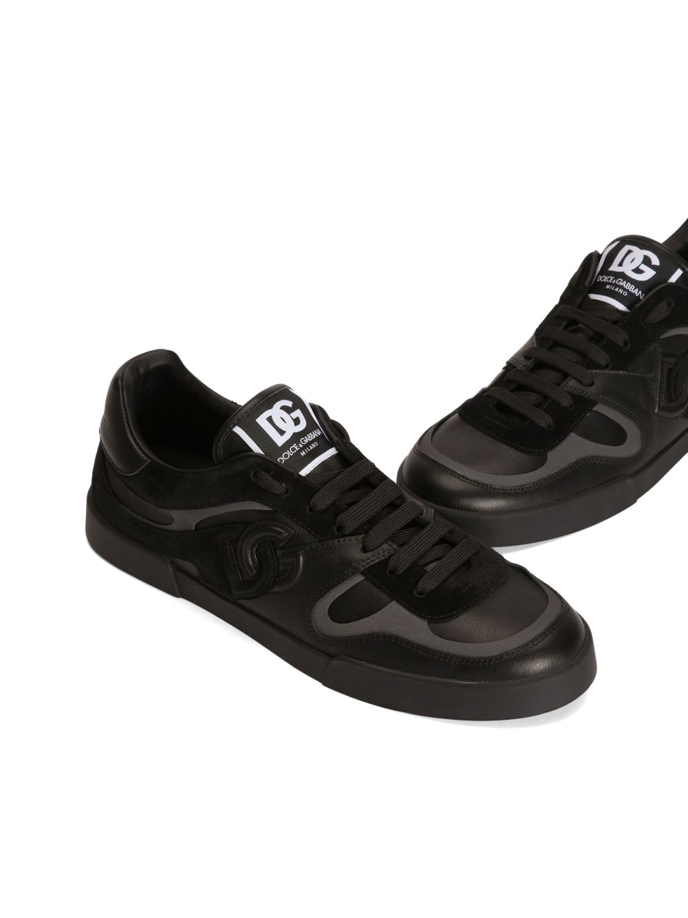 DOLCE e GABBANA Sneakers flat in pelle con dettagli grigi nere