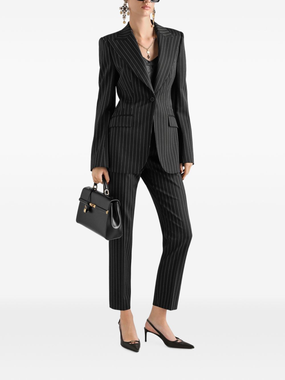 DOLCE e GABBANA Blazer monopetto gessato nero e bianco