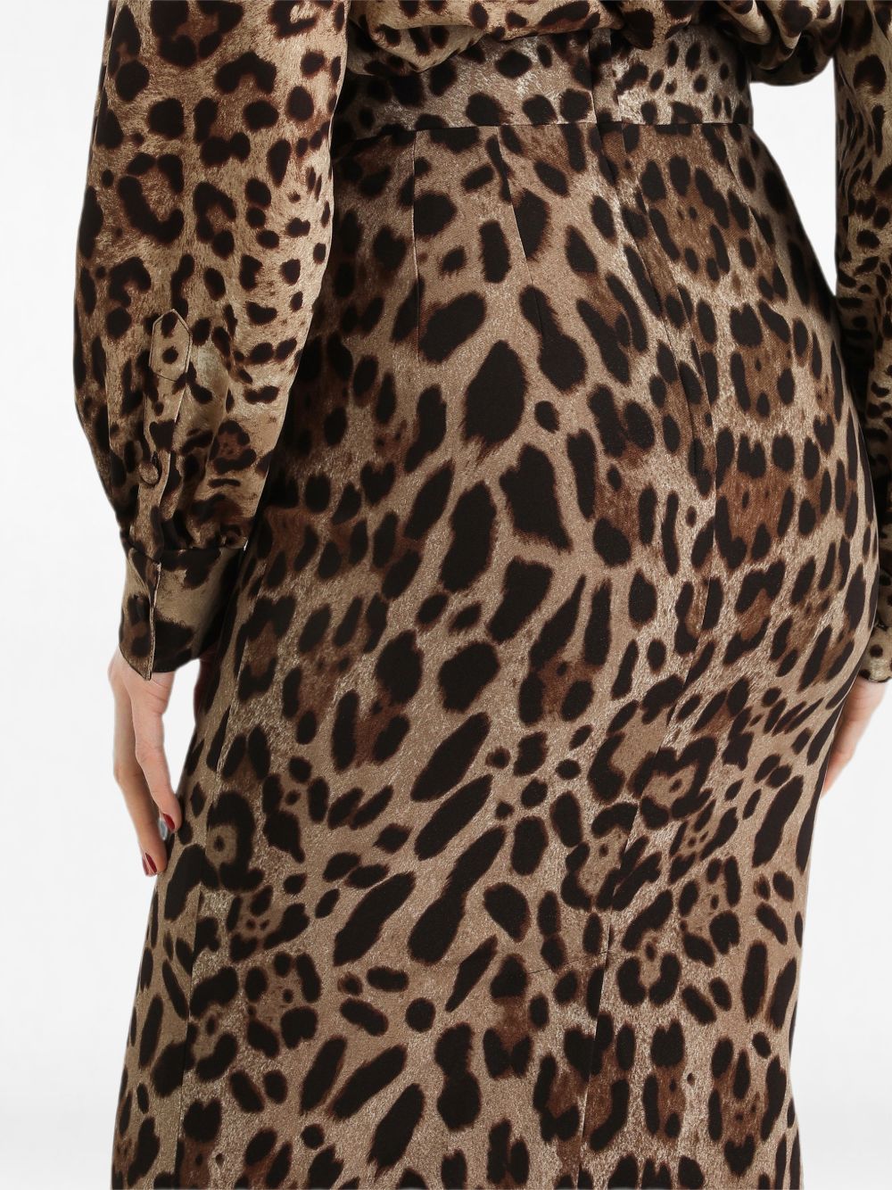 DOLCE e GABBANA Gonna longuette a tubino animalier multicolore a vita alta
